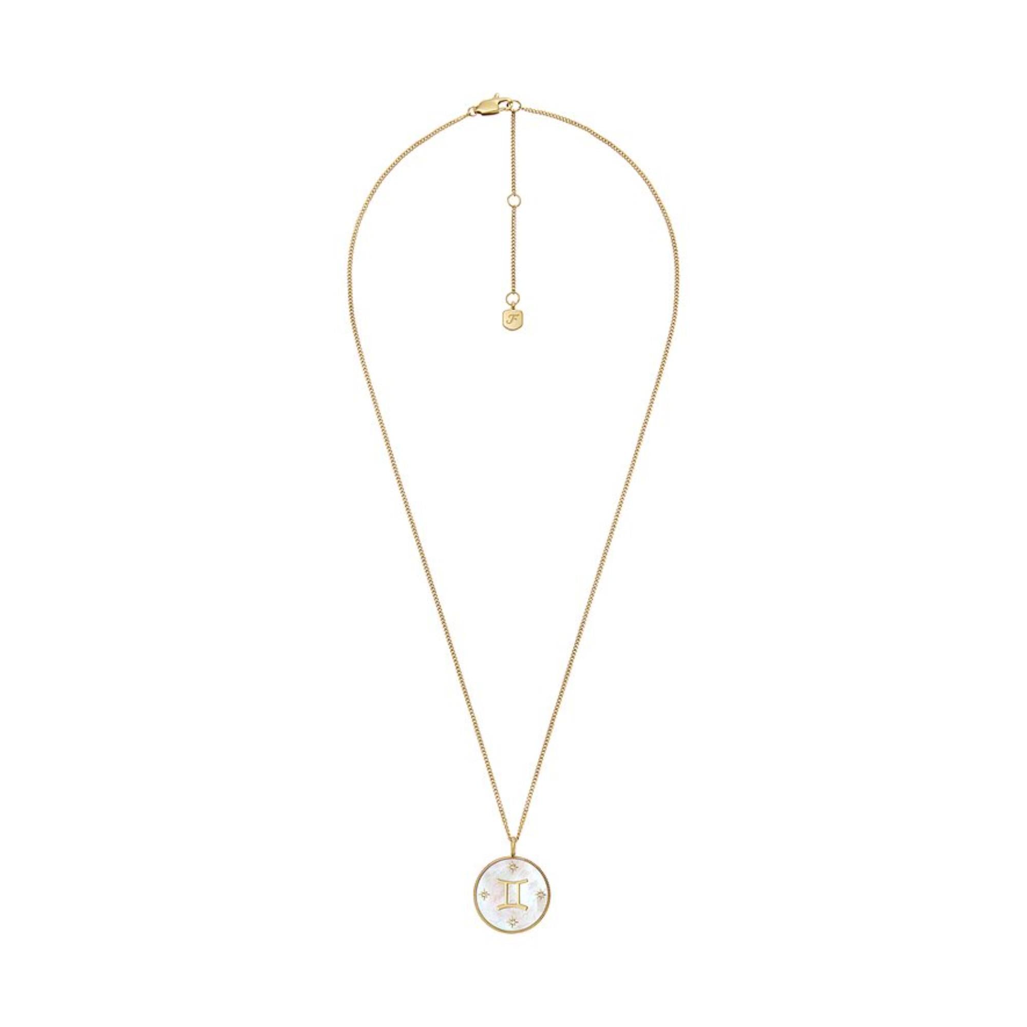 Fossil Written in the Stars Gold-Tone Stainless Steel White Mother-of-Pearl Gemini Pendant Ladies Necklace JF04840710