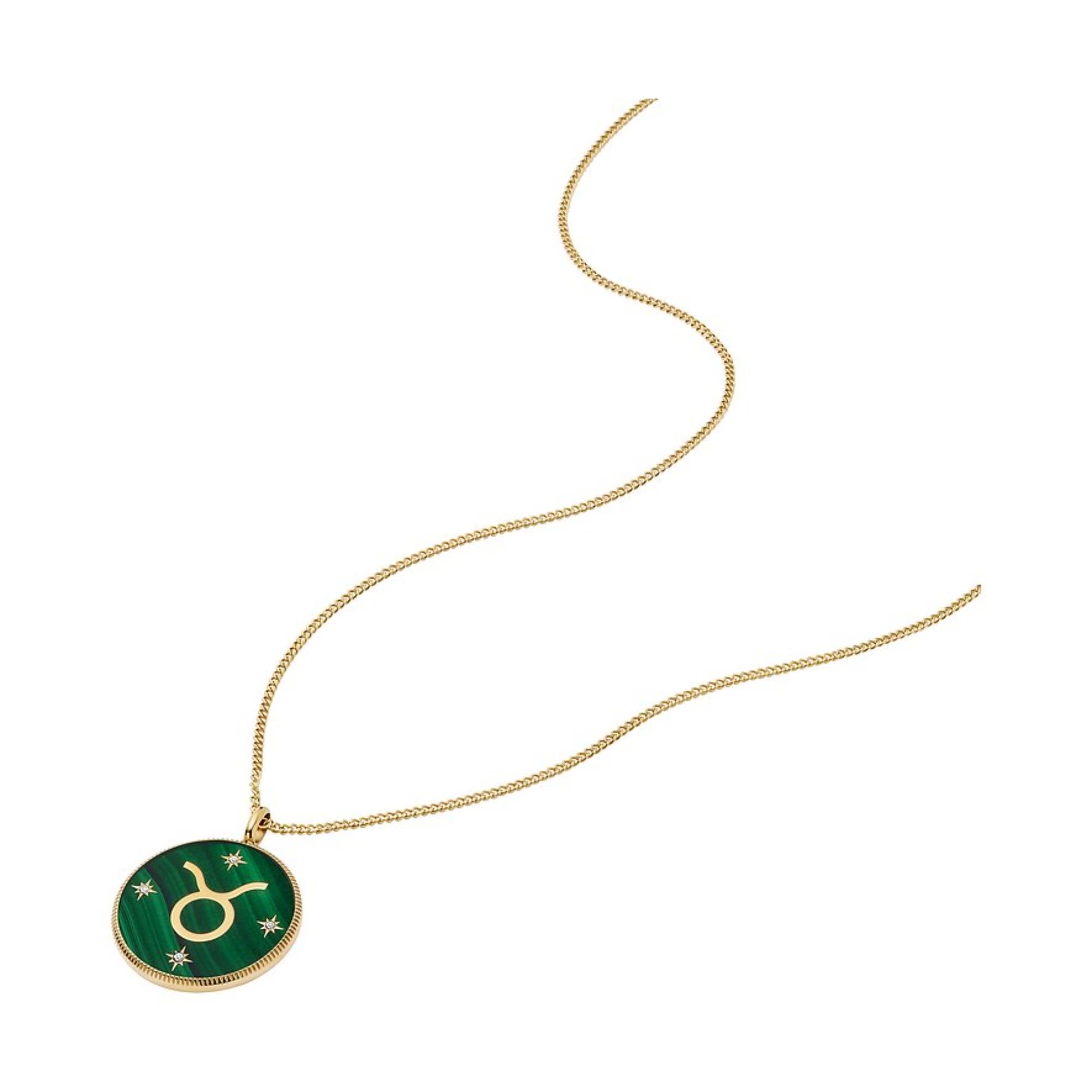 Fossil Written in the Stars Gold-Tone Stainless Steel Green Malachite Taurus Pendant Ladies Necklace JF04839710