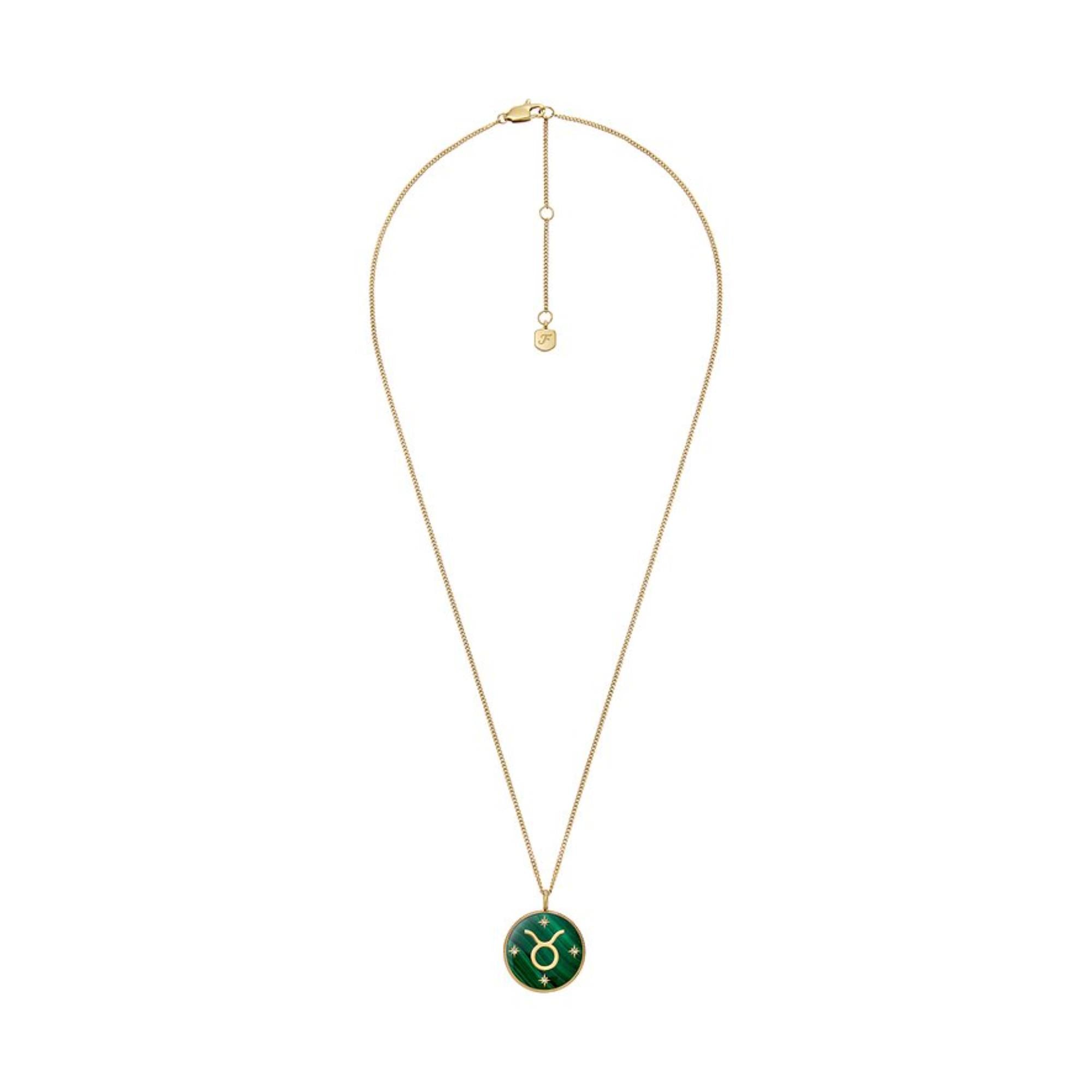 Fossil Written in the Stars Gold-Tone Stainless Steel Green Malachite Taurus Pendant Ladies Necklace JF04839710