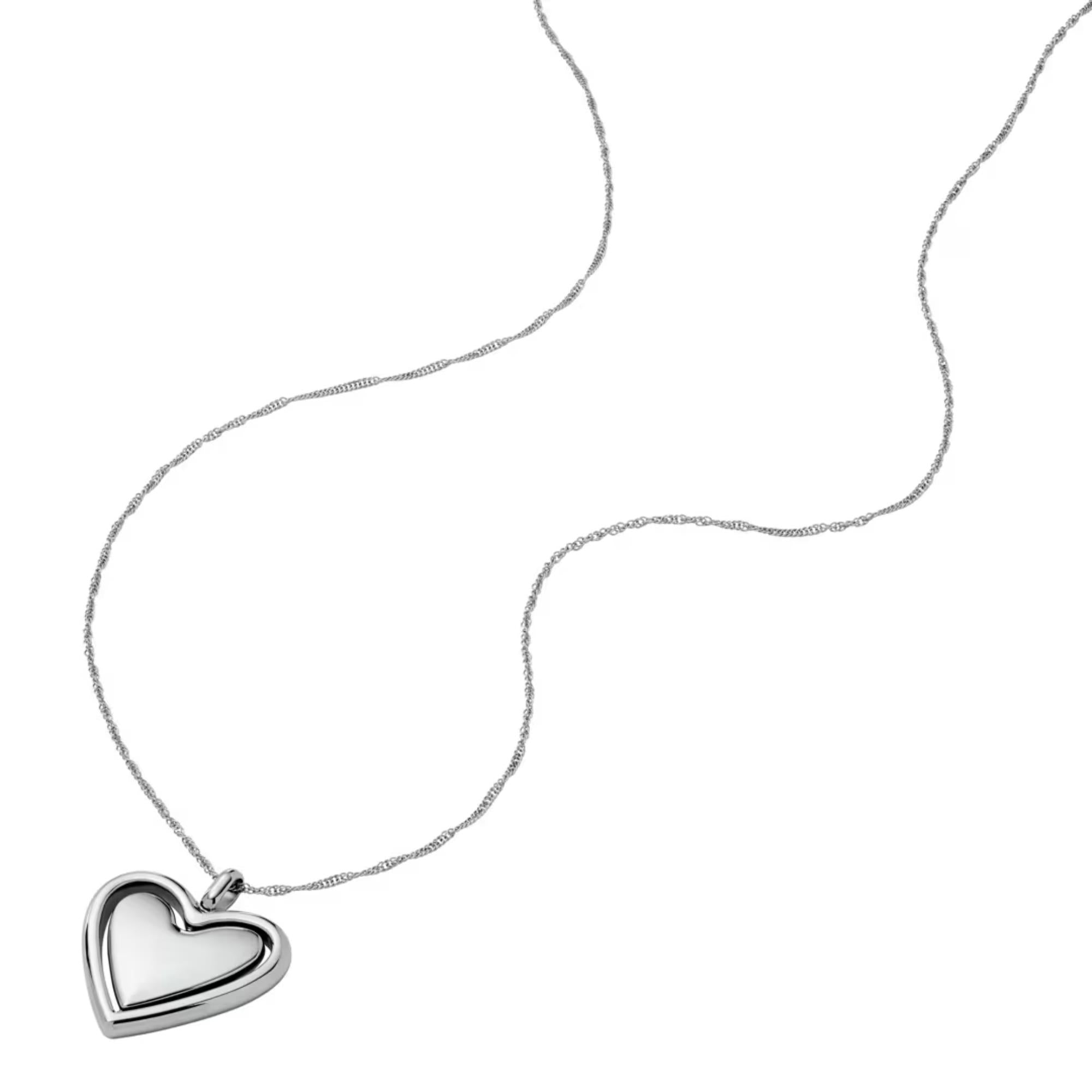 Fossil Legacy Heart Stainless Steel Rotating Pendant Ladies Necklace JF04836040