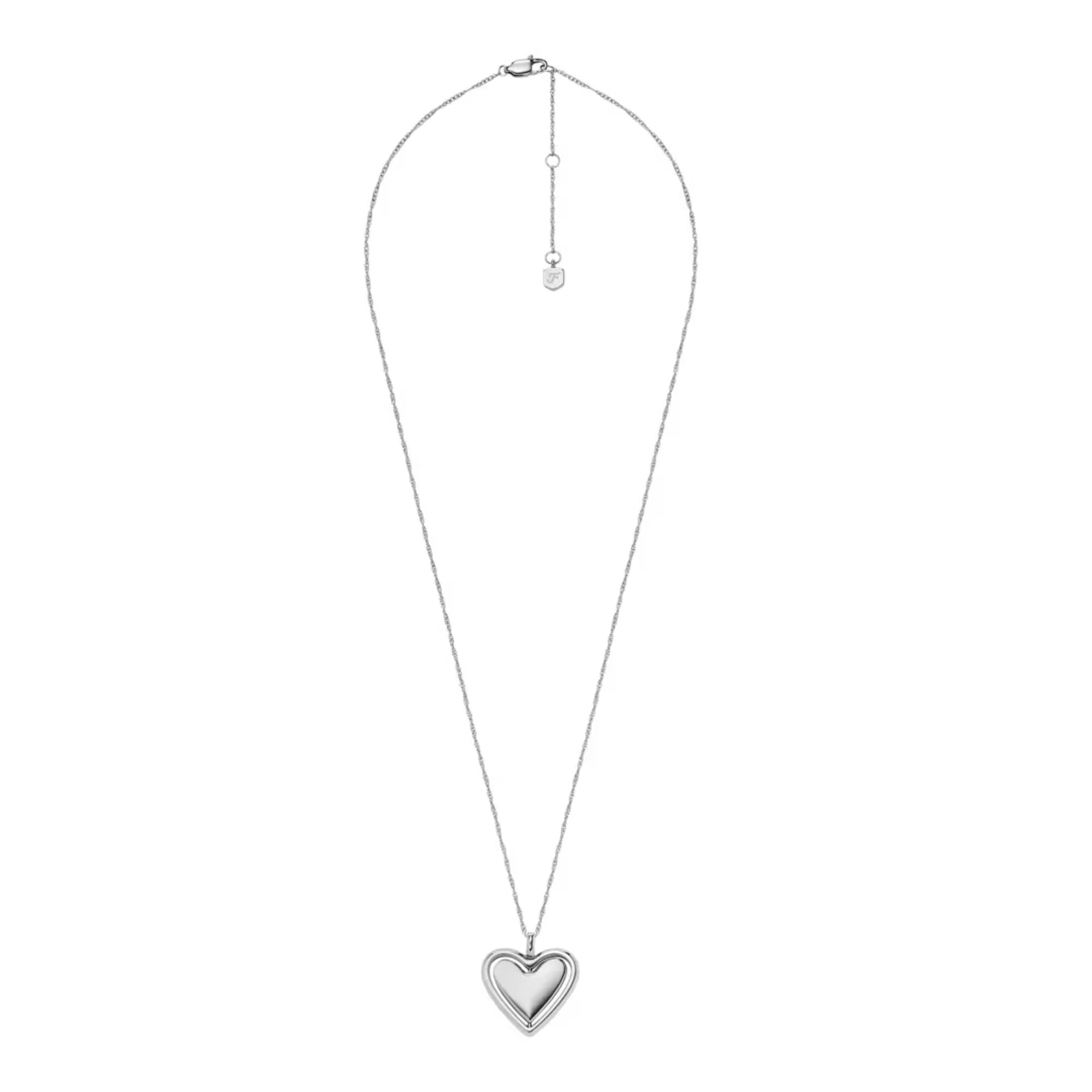 Fossil Legacy Heart Stainless Steel Rotating Pendant Ladies Necklace JF04836040