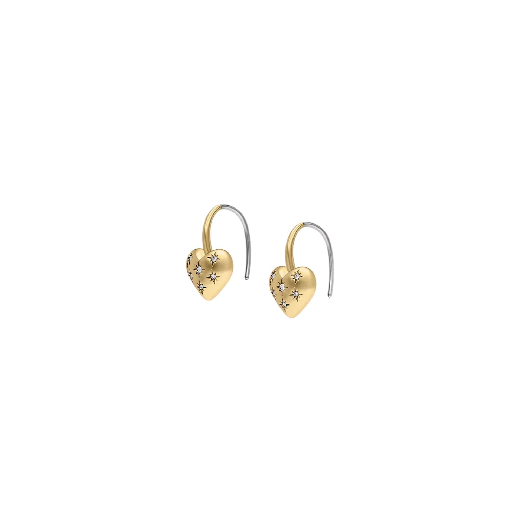 Fossil Sadie All My Love Gold-Tone Stainless Steel Heart Drop Ladies Earrings JF04833710