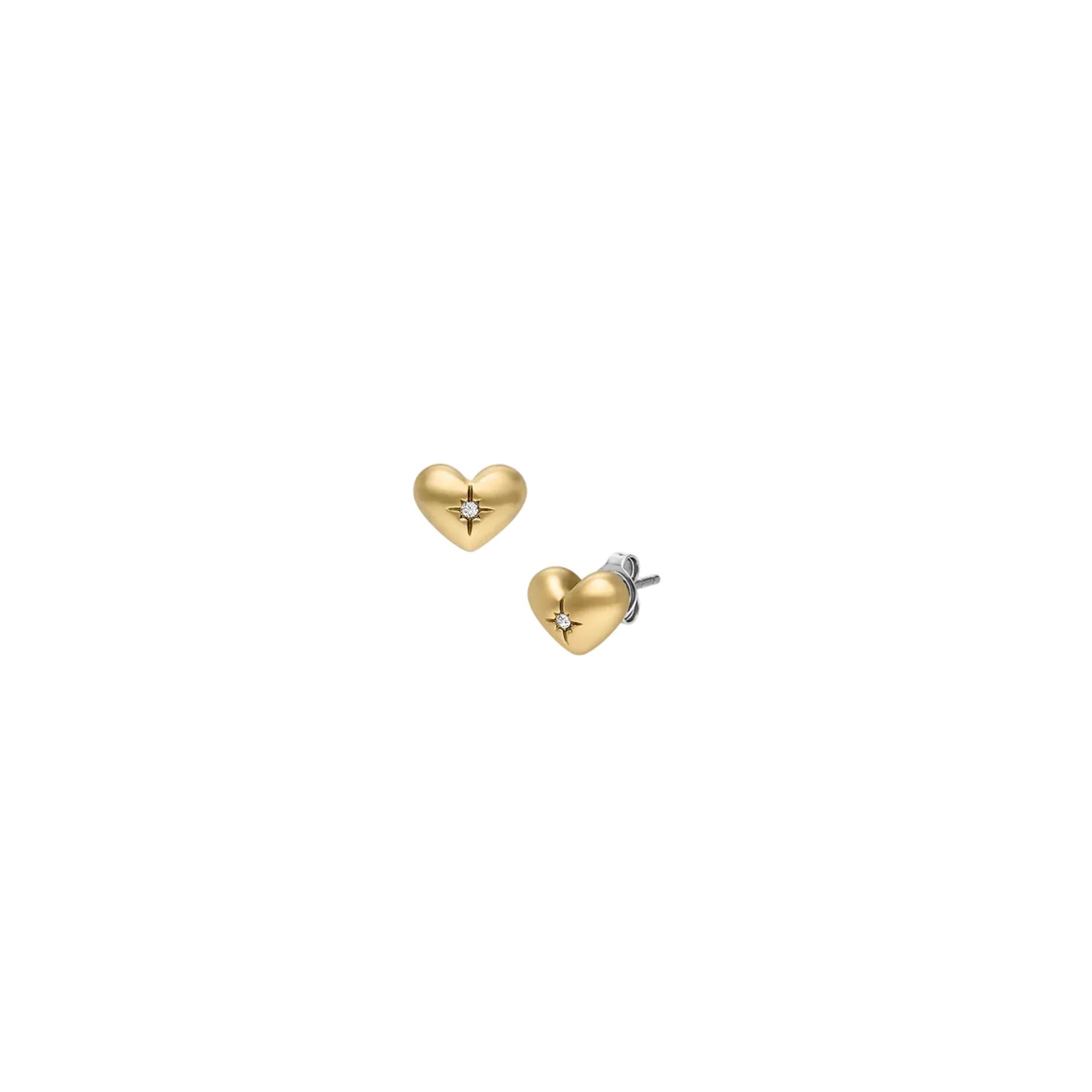 Fossil Sadie All My Love Gold-Tone Stainless Steel Heart Stud Ladies Earrings JF04832710