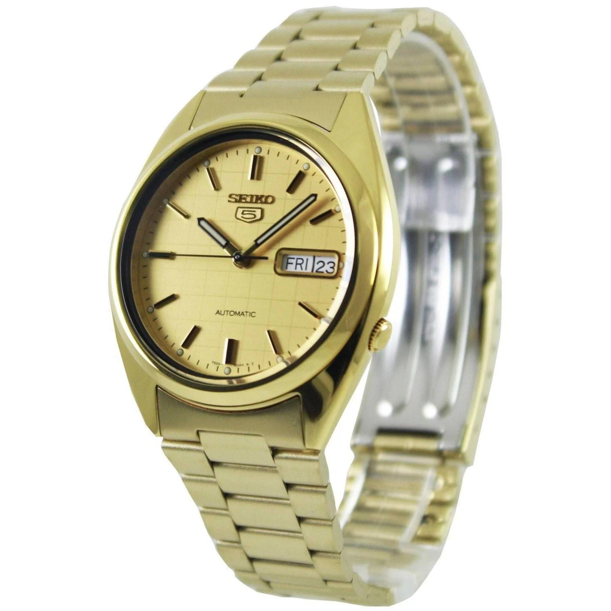 Seiko 5 Automatic Gold Dial Stainless Steel Strap Men's Watch SNXL72K1