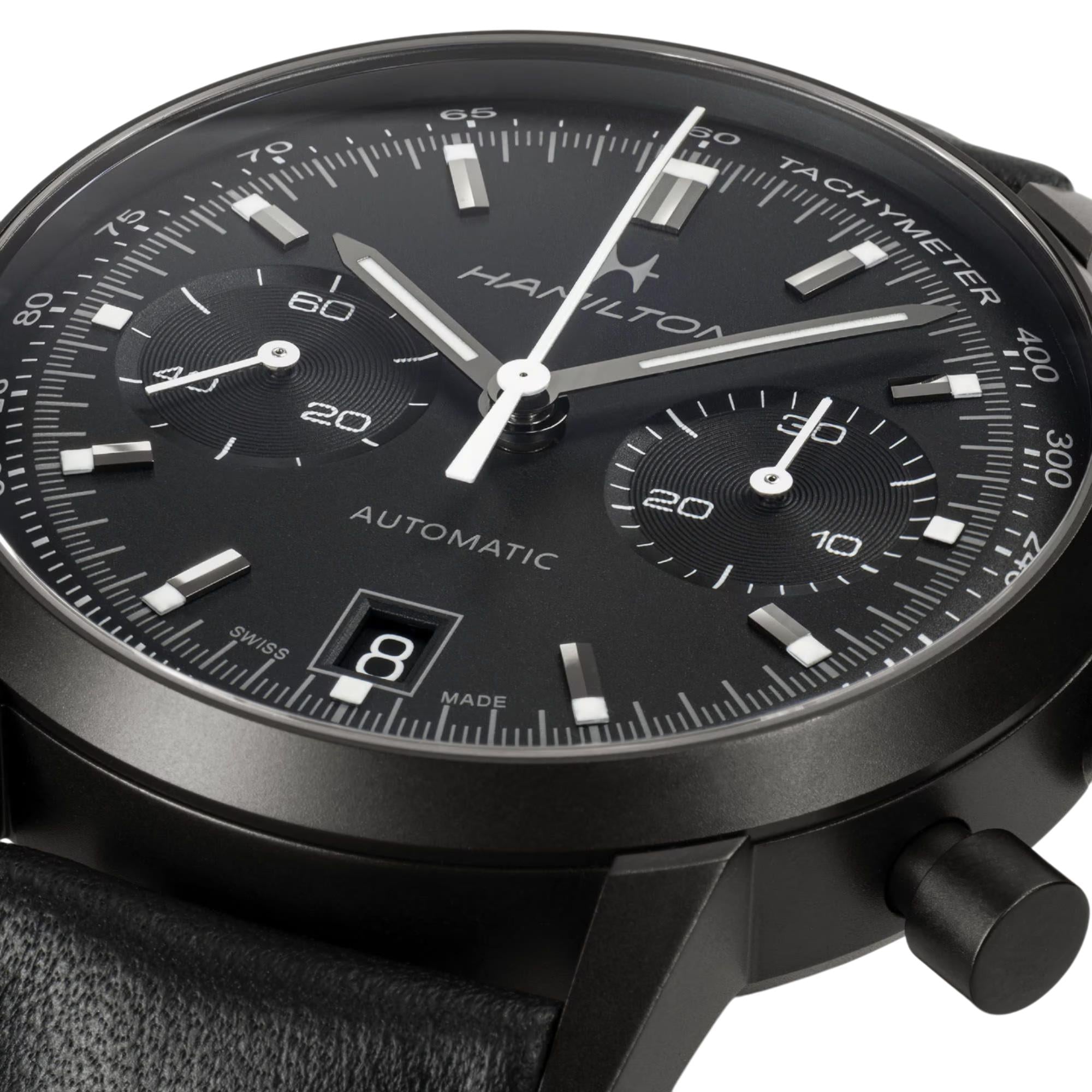 Hamilton American Classic Intra-Matic Black Dial Leather Strap Men's Watch H38446730