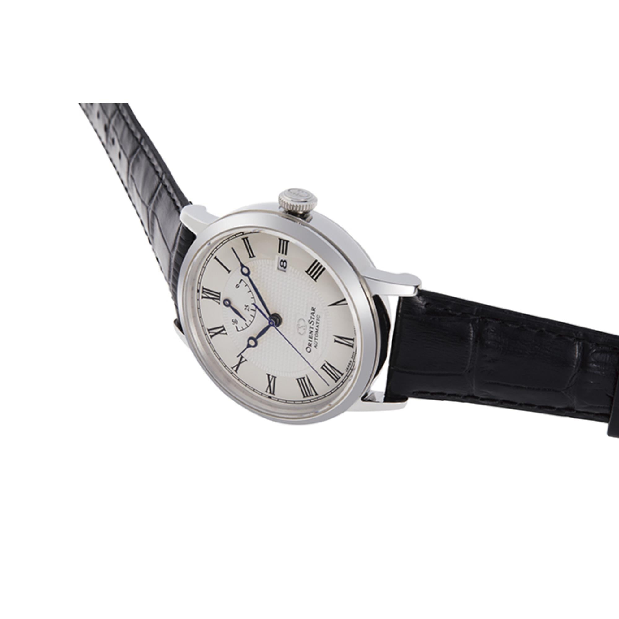 Orient Star Classic Automatic White Dial Leather Strap Men's Watch RE-AU0002S00B