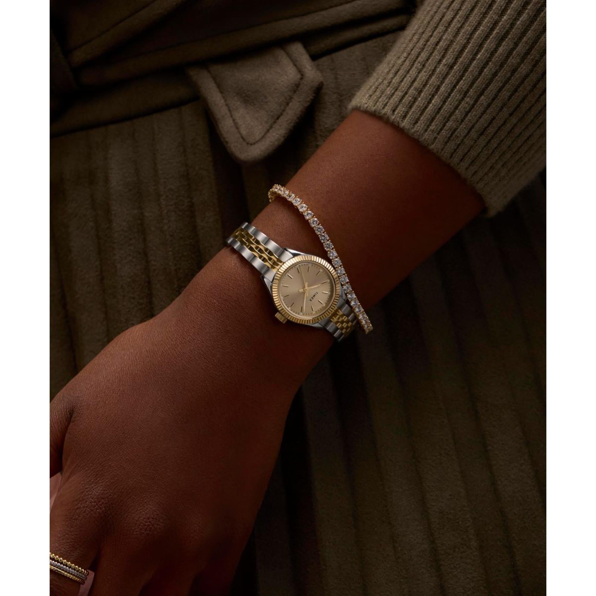 Timex Mini Legacy Champagne Dial Stainless Steel Strap Women's WatchTW2W90900