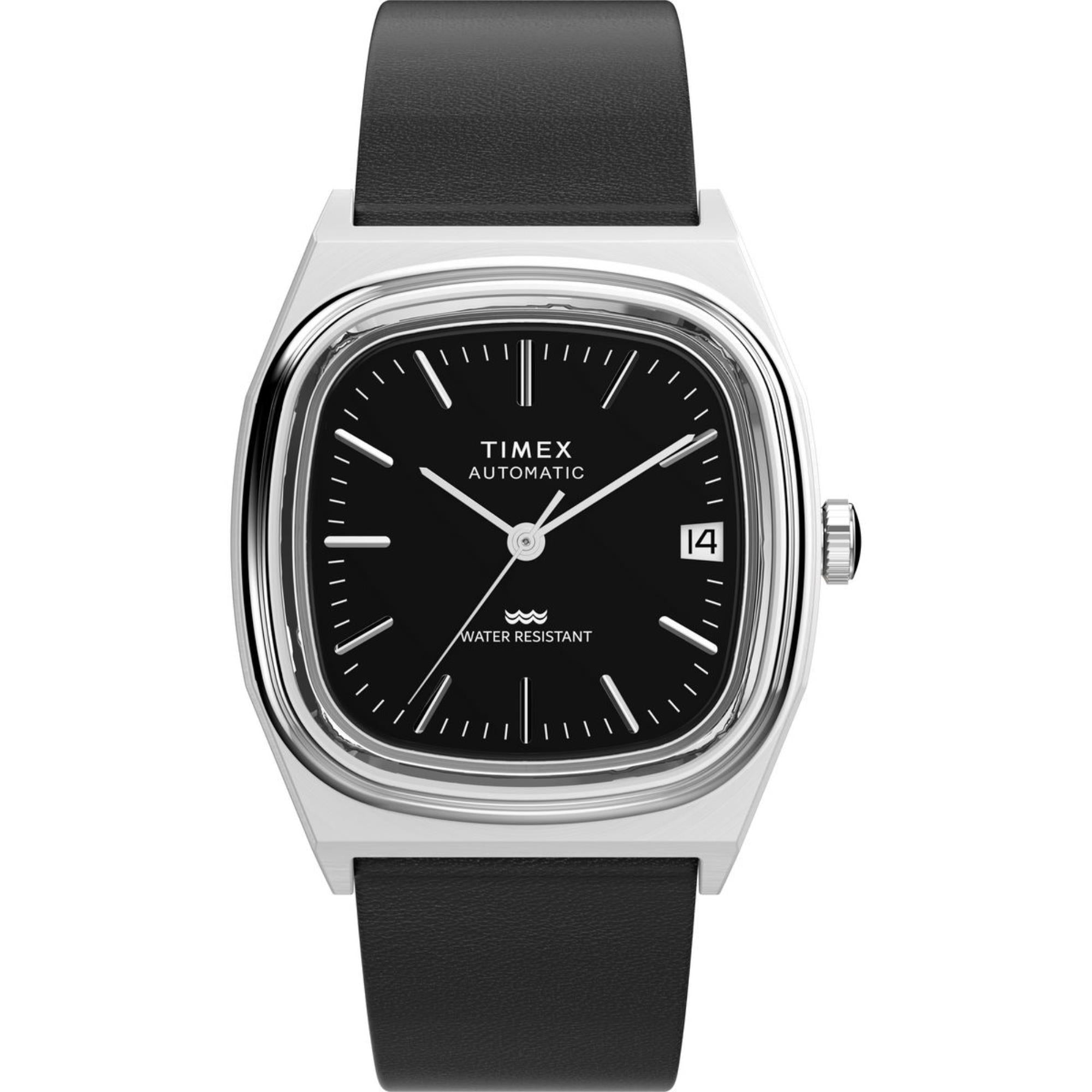 Timex 1983 E Line Black Dial Leather Strap Men's WatchTW2Y07500