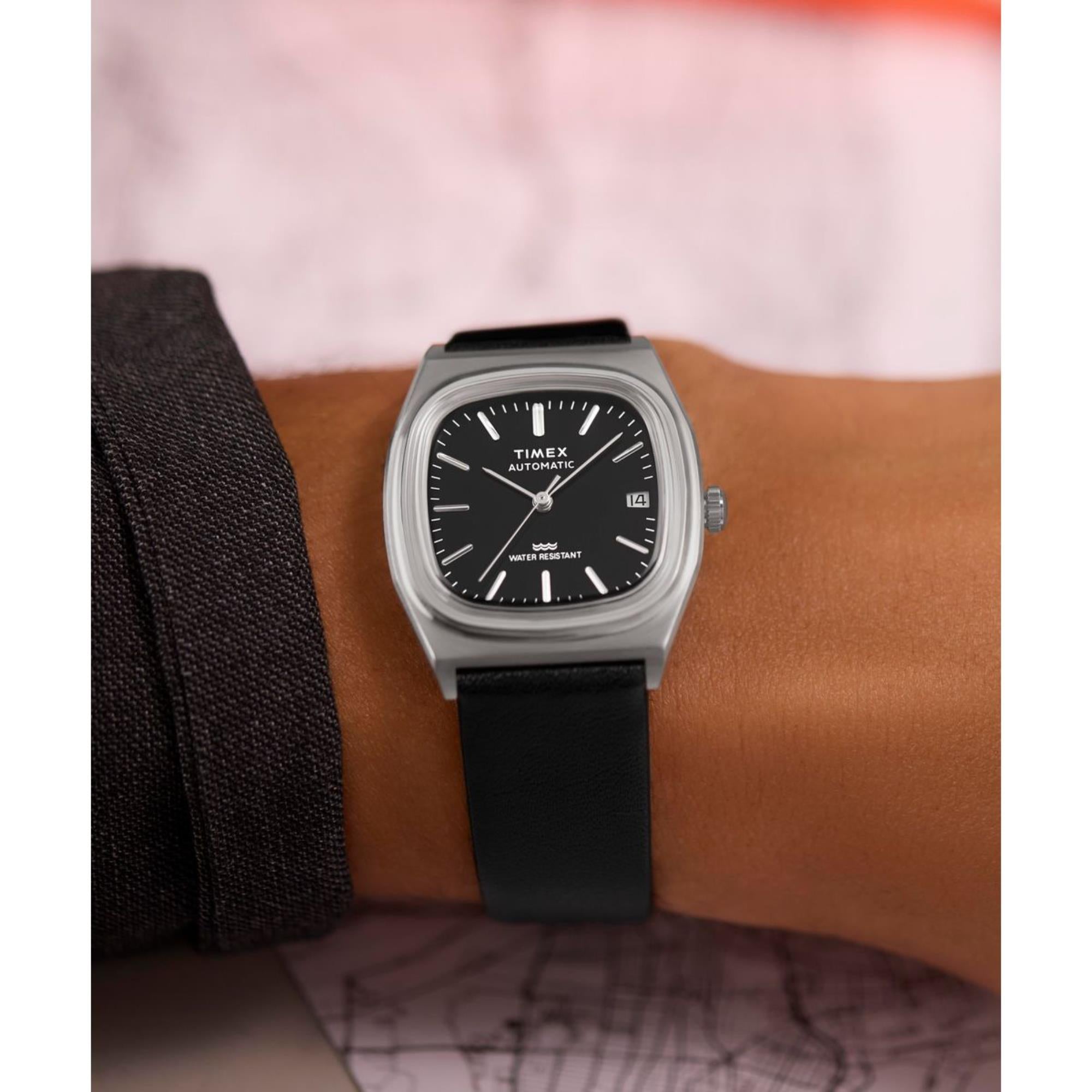 Timex 1983 E Line Black Dial Leather Strap Men's WatchTW2Y07500