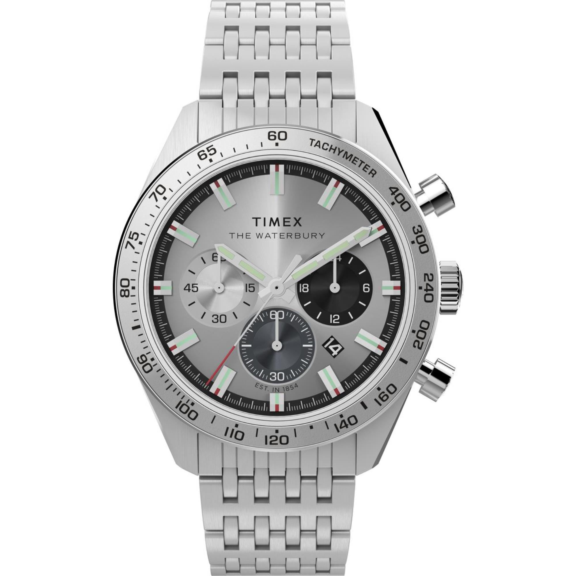 Timex Waterbury Traditional Chronograph Silver Dial Stainless Steel Strap Men's Watch TW2Y18700