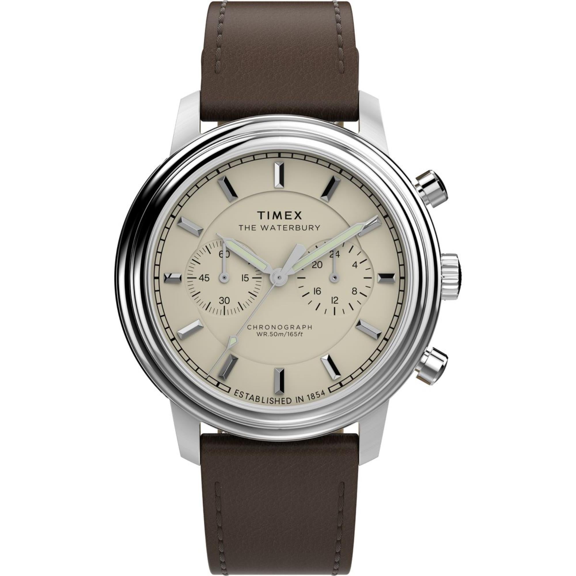 Timex Waterbury Metropolitan Chronograph Cream Dial Stainless Steel Men's Watch TW2Y23500