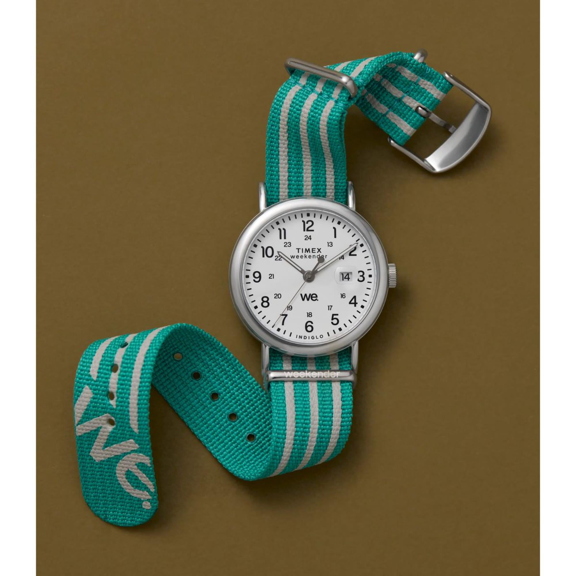 Timex Weekender White Dial Fabric Green Strap Men's Watch TW2Y08800