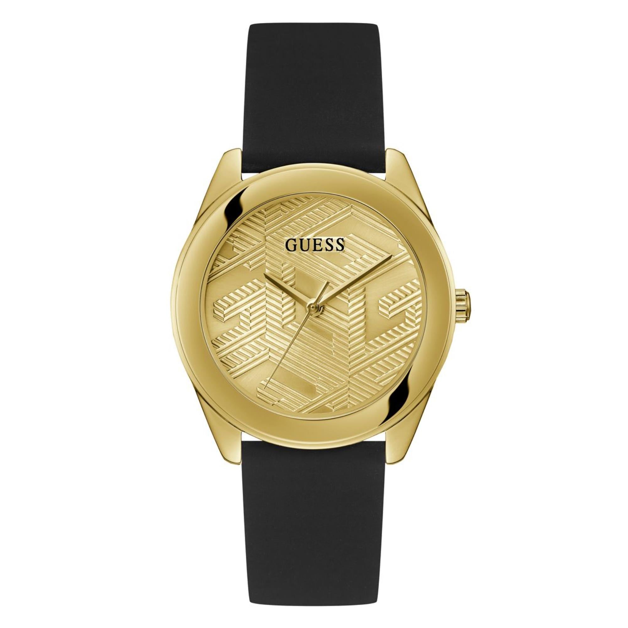 Guess Cubed Champagne Dial Silicone Strap Women's Watch GW0665L1