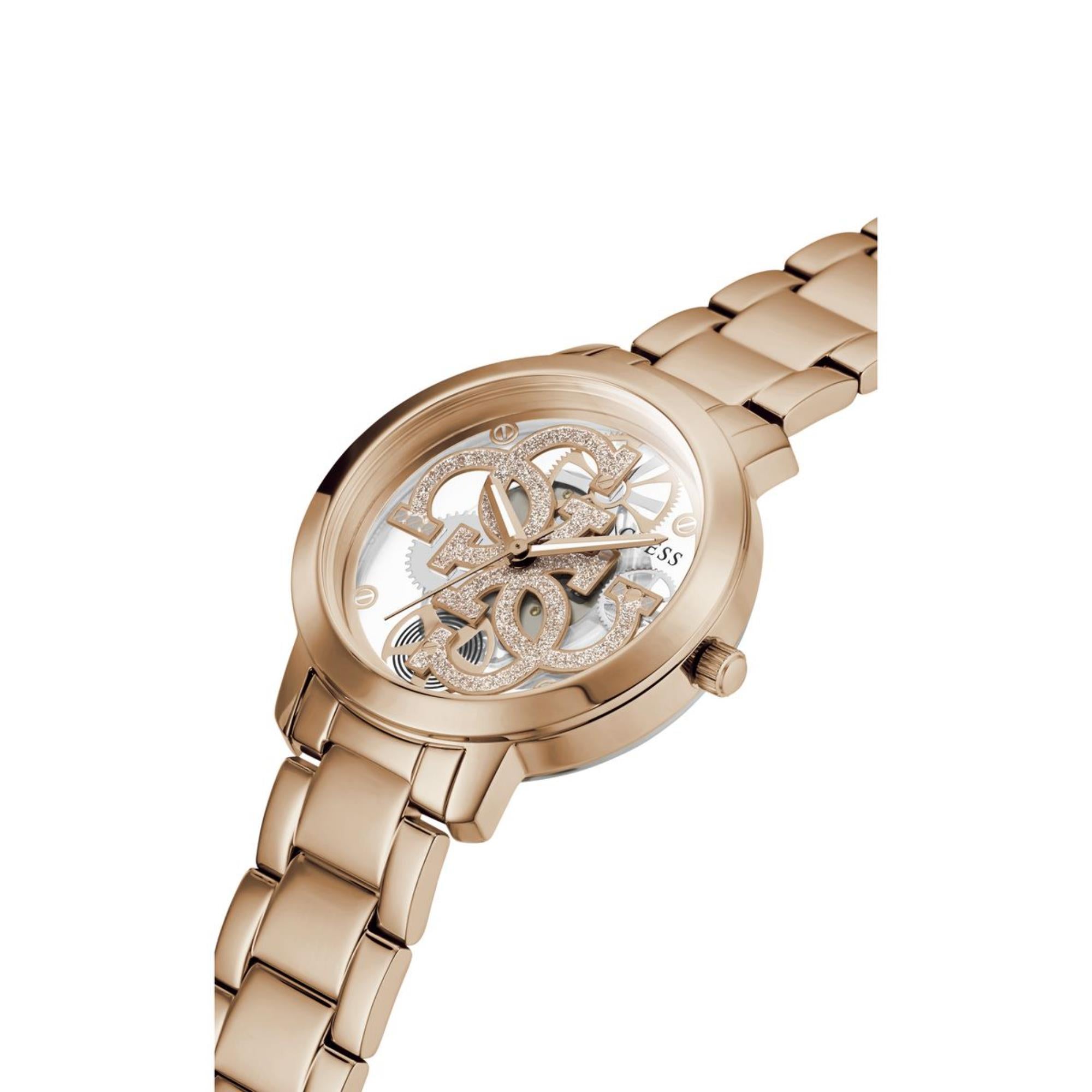 Guess Quattro Clear Rose Gold Dial Stainless Steel Strap Women's Watch GW0300L3