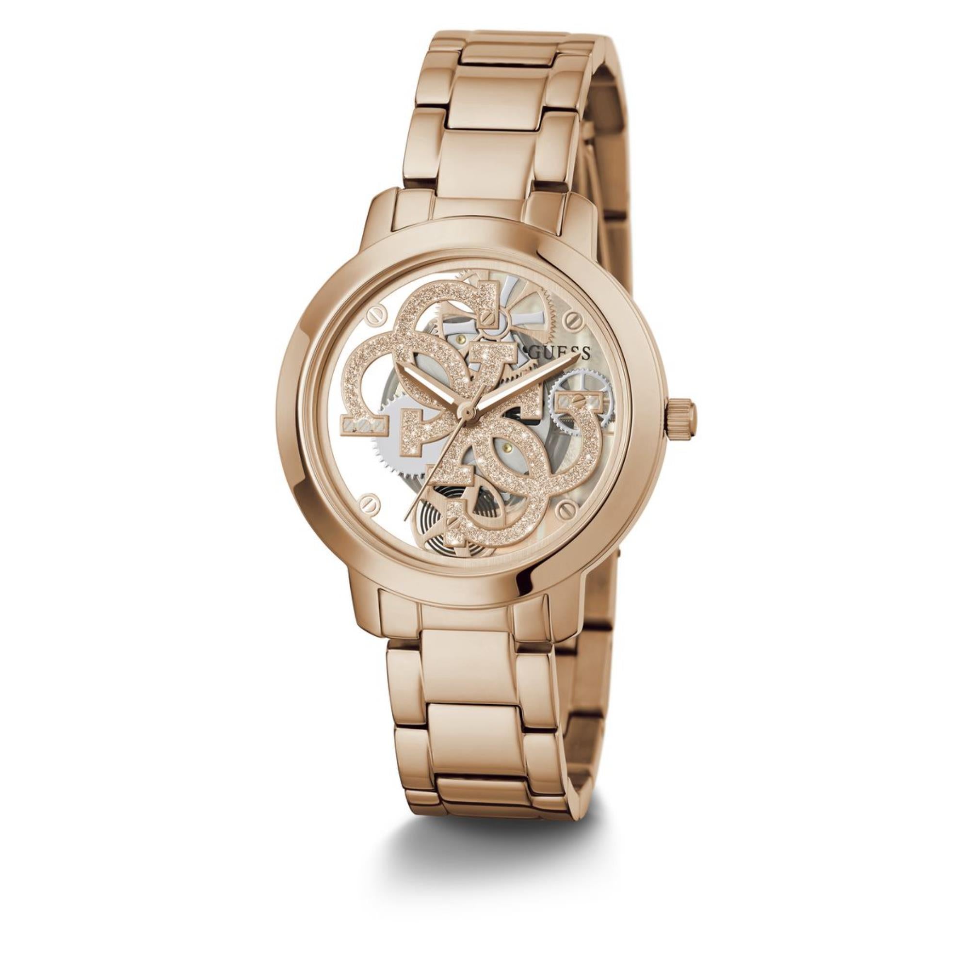 Guess Quattro Clear Rose Gold Dial Stainless Steel Strap Women's Watch GW0300L3