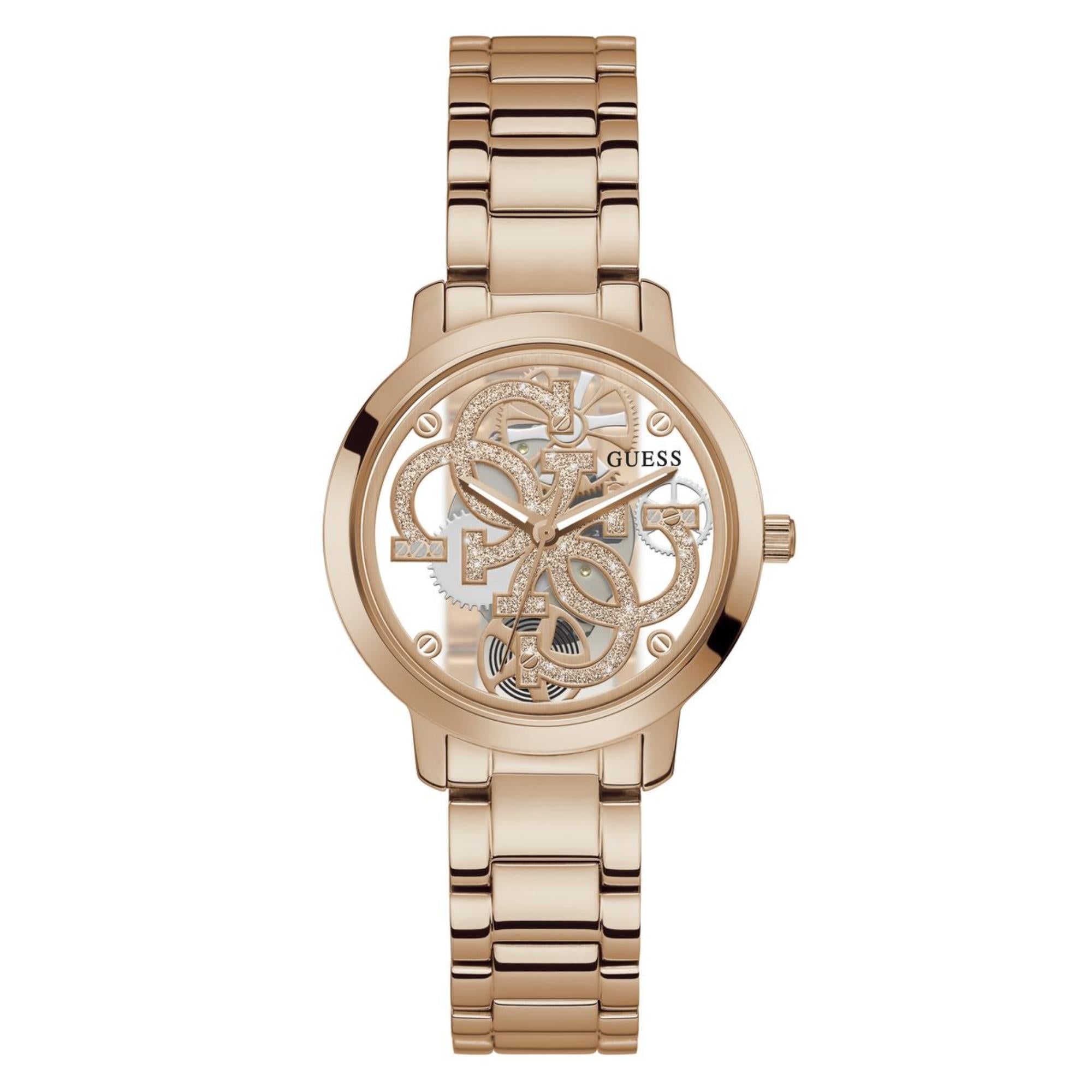 Guess Quattro Clear Rose Gold Dial Stainless Steel Strap Women's Watch GW0300L3
