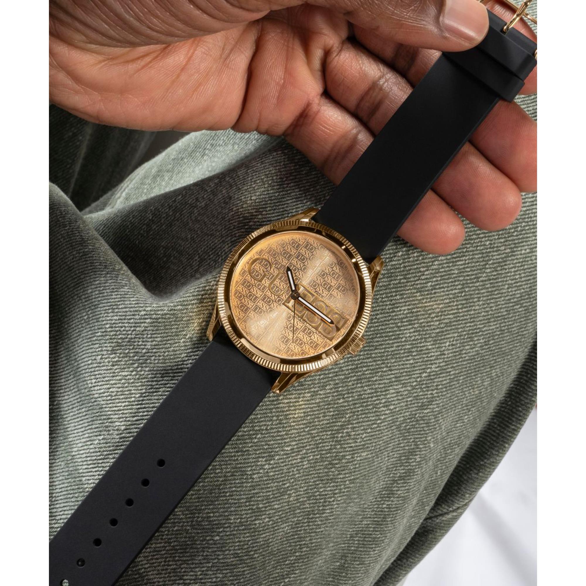 Guess Reputation Champagne Dial Silicone Strap Men's Watch GW0726G2