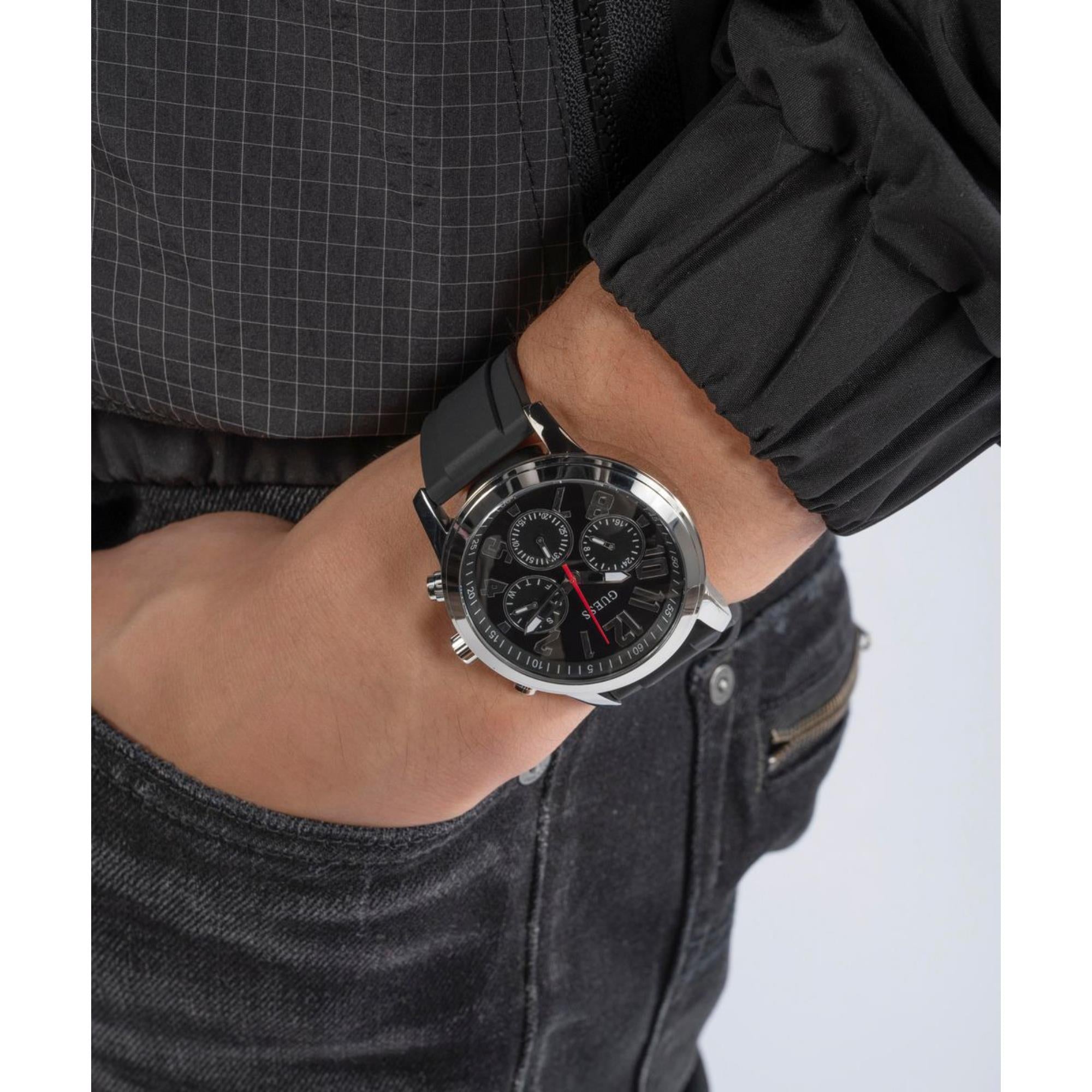 Guess Parker Black Dial Silicone Strap Men's Watch GW0708G1