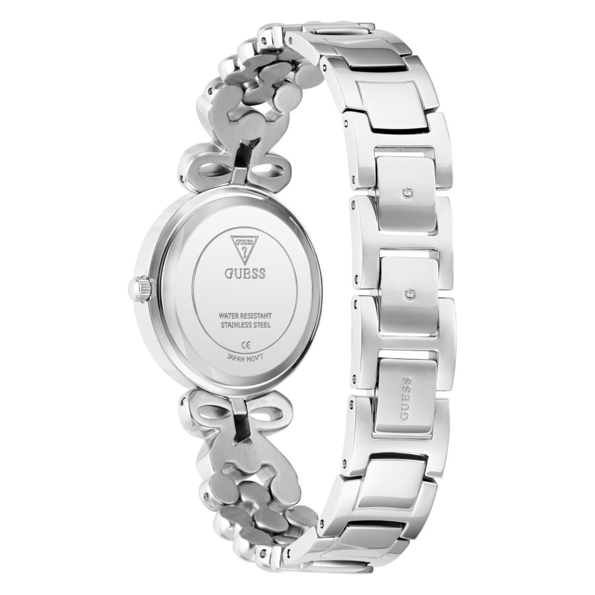 Guess Ribbon Silver Dial Stainless Steel Strap Women's Watch GW0838L1