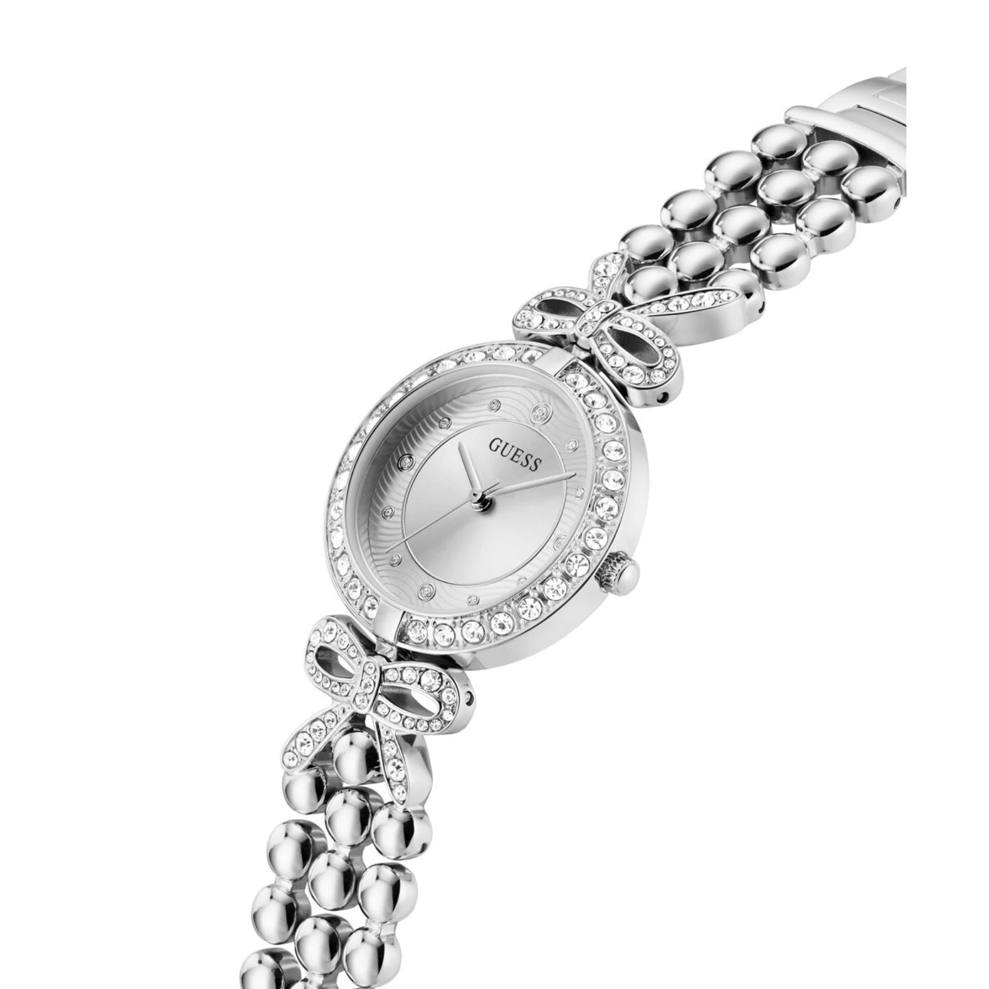 Guess Ribbon Silver Dial Stainless Steel Strap Women's Watch GW0838L1