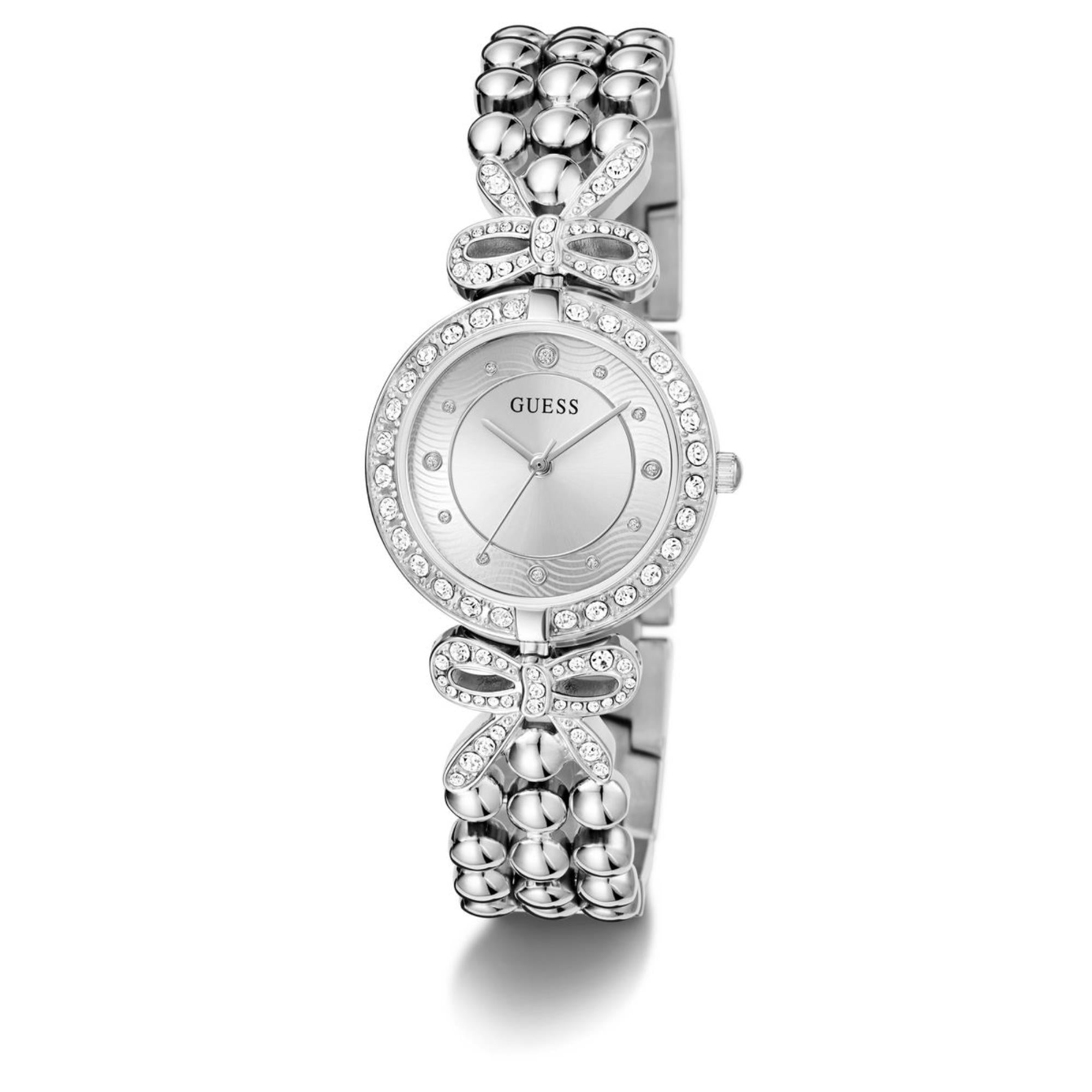 Guess Ribbon Silver Dial Stainless Steel Strap Women's Watch GW0838L1