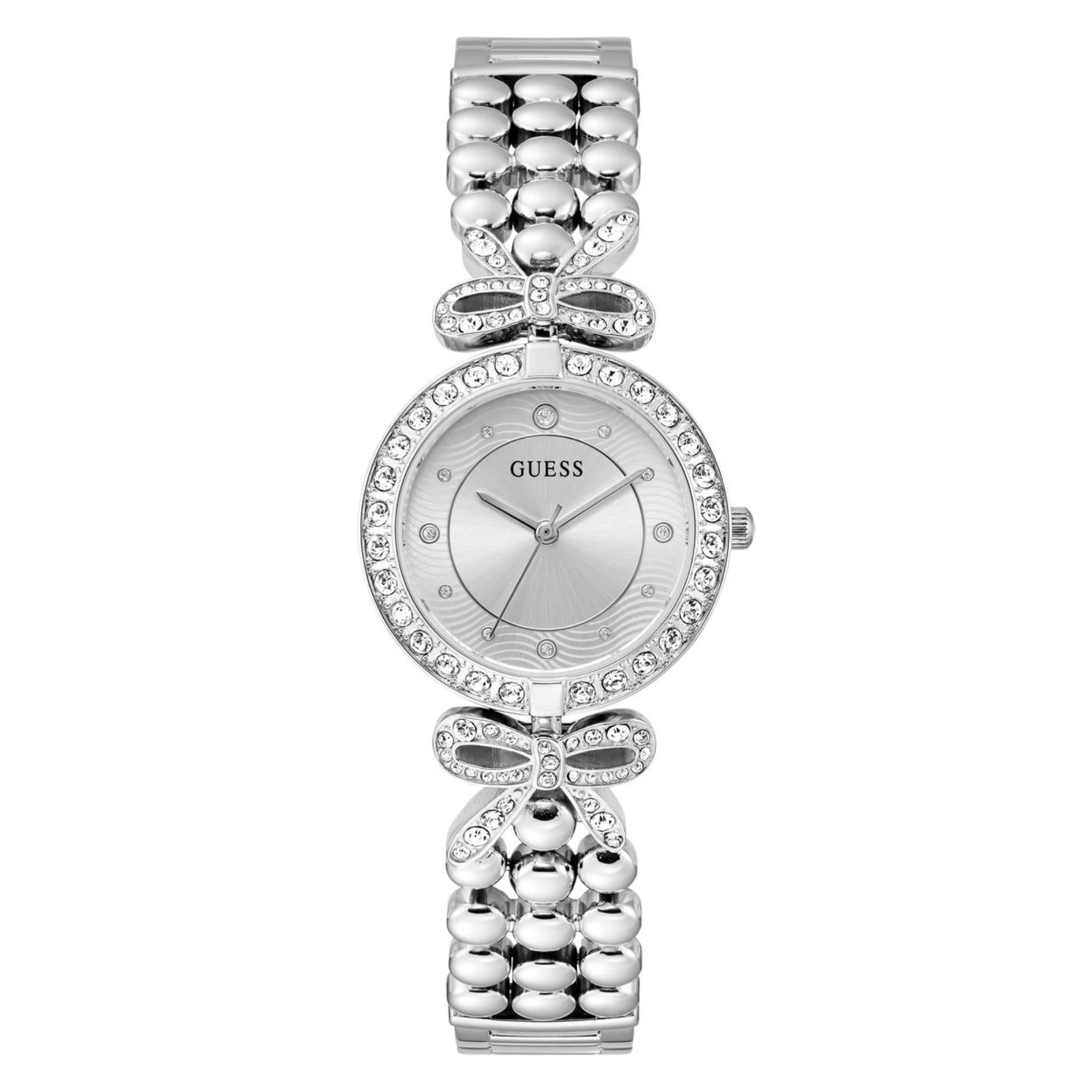 Guess Ribbon Silver Dial Stainless Steel Strap Women's Watch GW0838L1