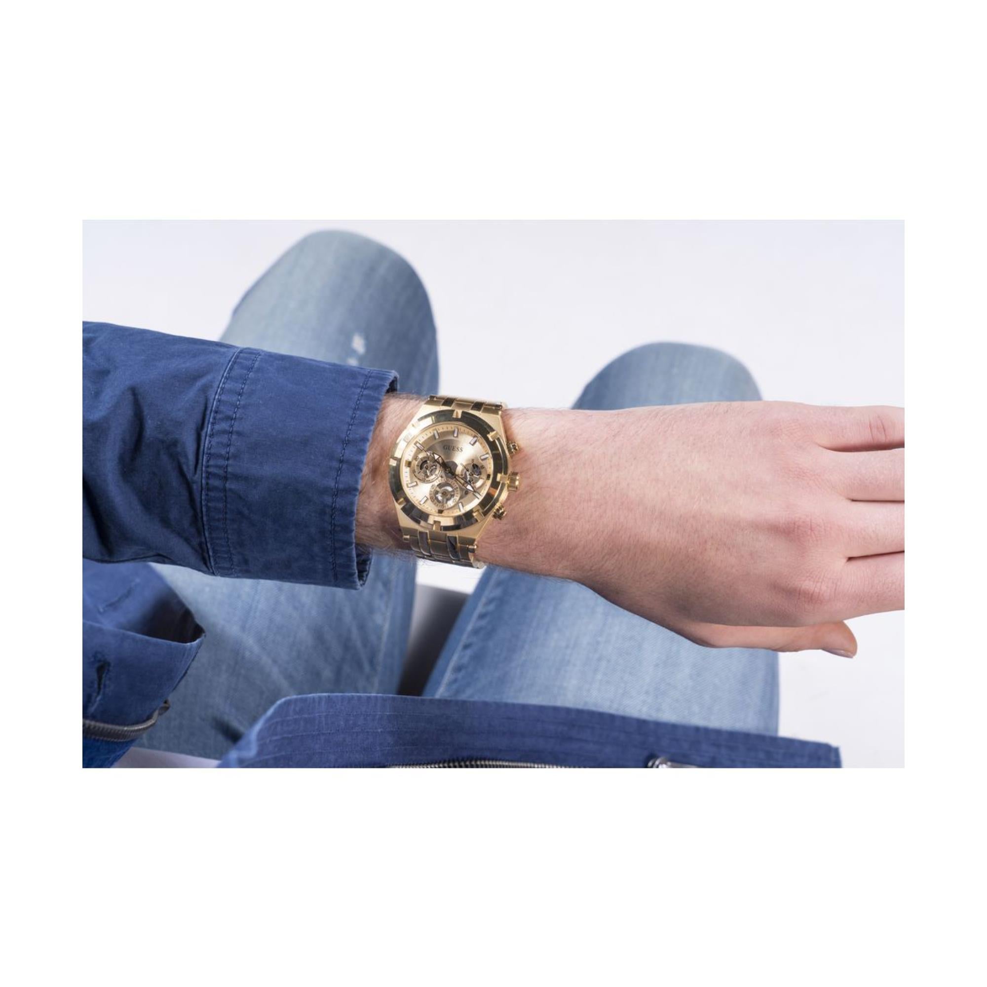 Guess Continental Champagne Dial Stainless Steel Strap Men's Watch GW0260G4