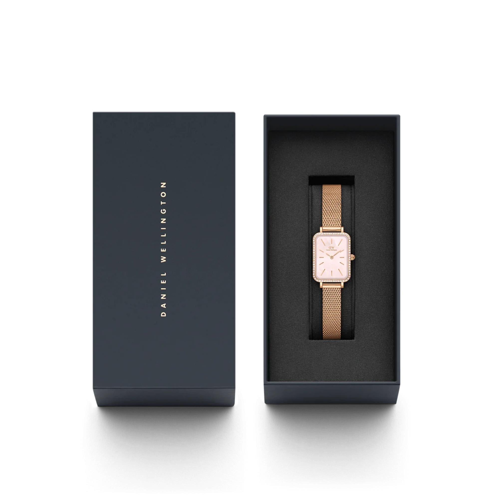 Daniel Wellington Quadro Pink Mother of Pearl Dial Stainless Steel Strap Women's Watch DW00100669