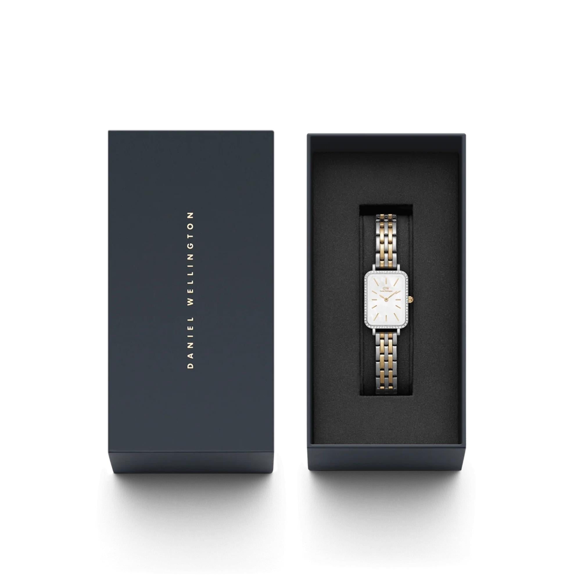 Daniel Wellington Quadro White Mother of Pearl Dial Stainless Steel Strap Women's Watch DW00100671