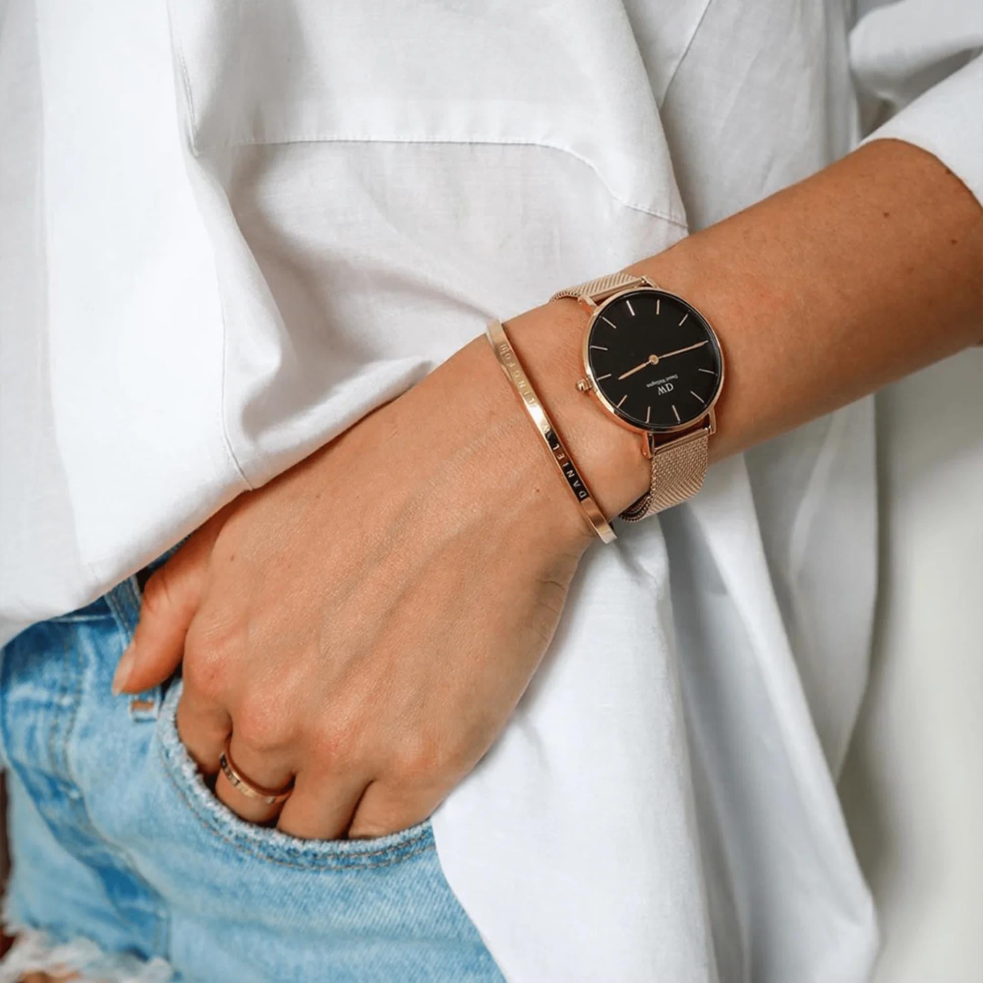 Daniel Wellington Petite Black Dial Stainless Steel Strap Women's Watch DW00100349