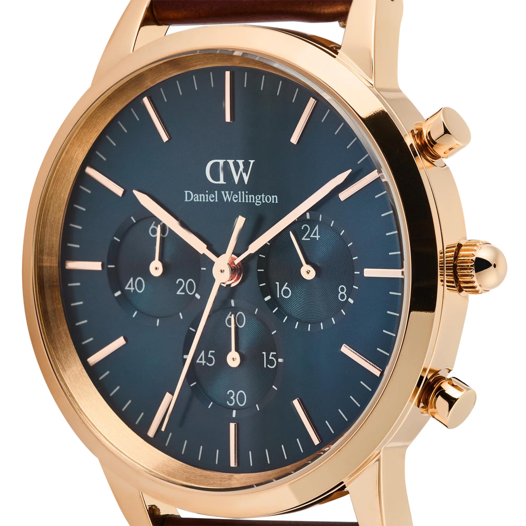 Daniel Wellington Iconic Chronograph Arctic Blue Dial Leather Strap Men's Watch DW00100639