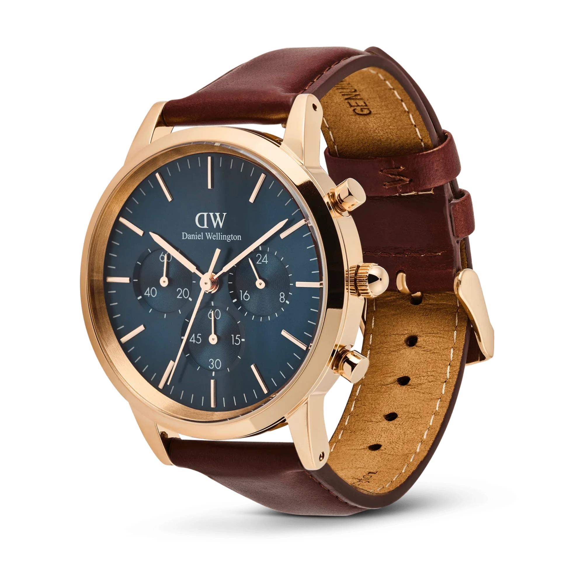 Daniel Wellington Iconic Chronograph Arctic Blue Dial Leather Strap Men's Watch DW00100639