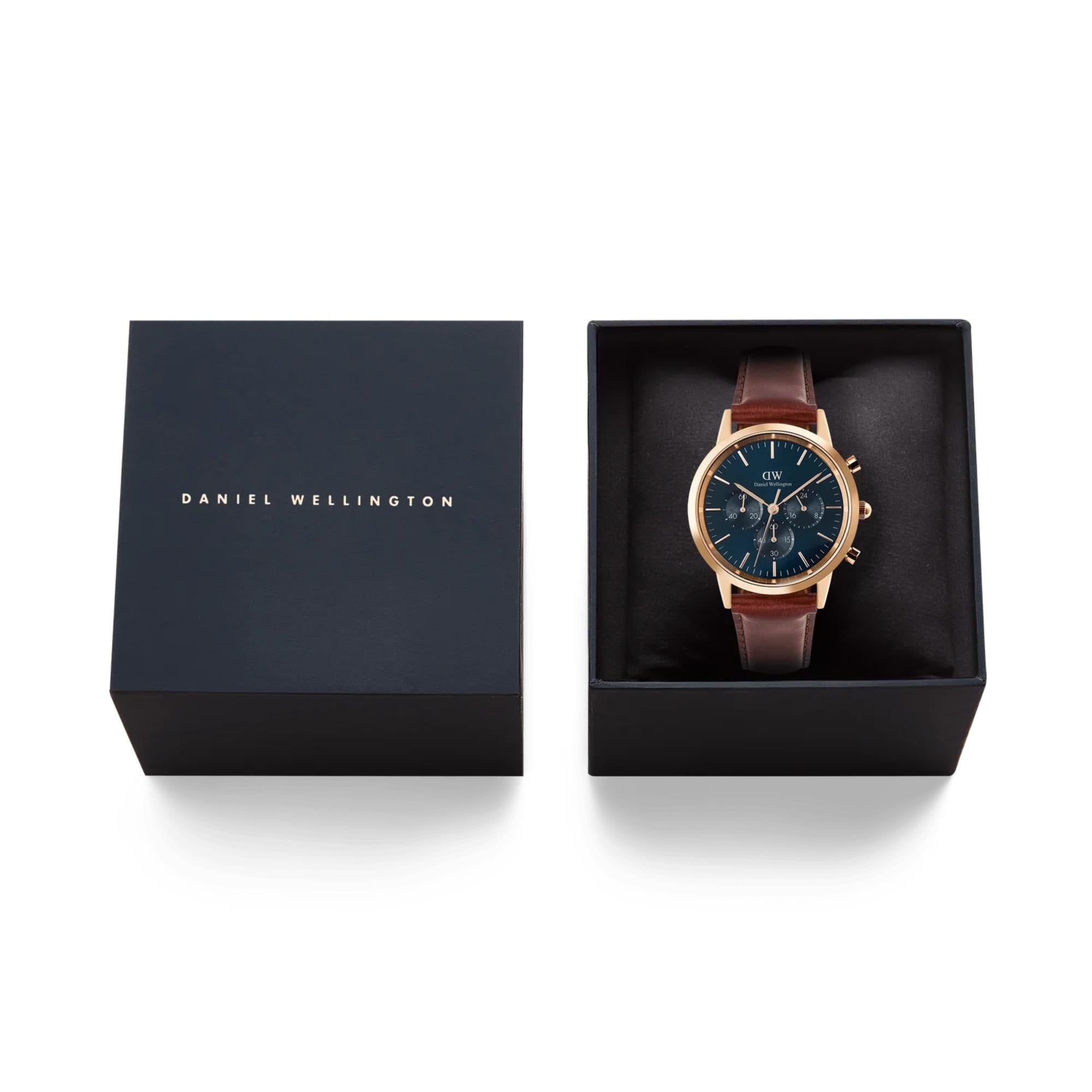 Daniel Wellington Iconic Chronograph Arctic Blue Dial Leather Strap Men's Watch DW00100639
