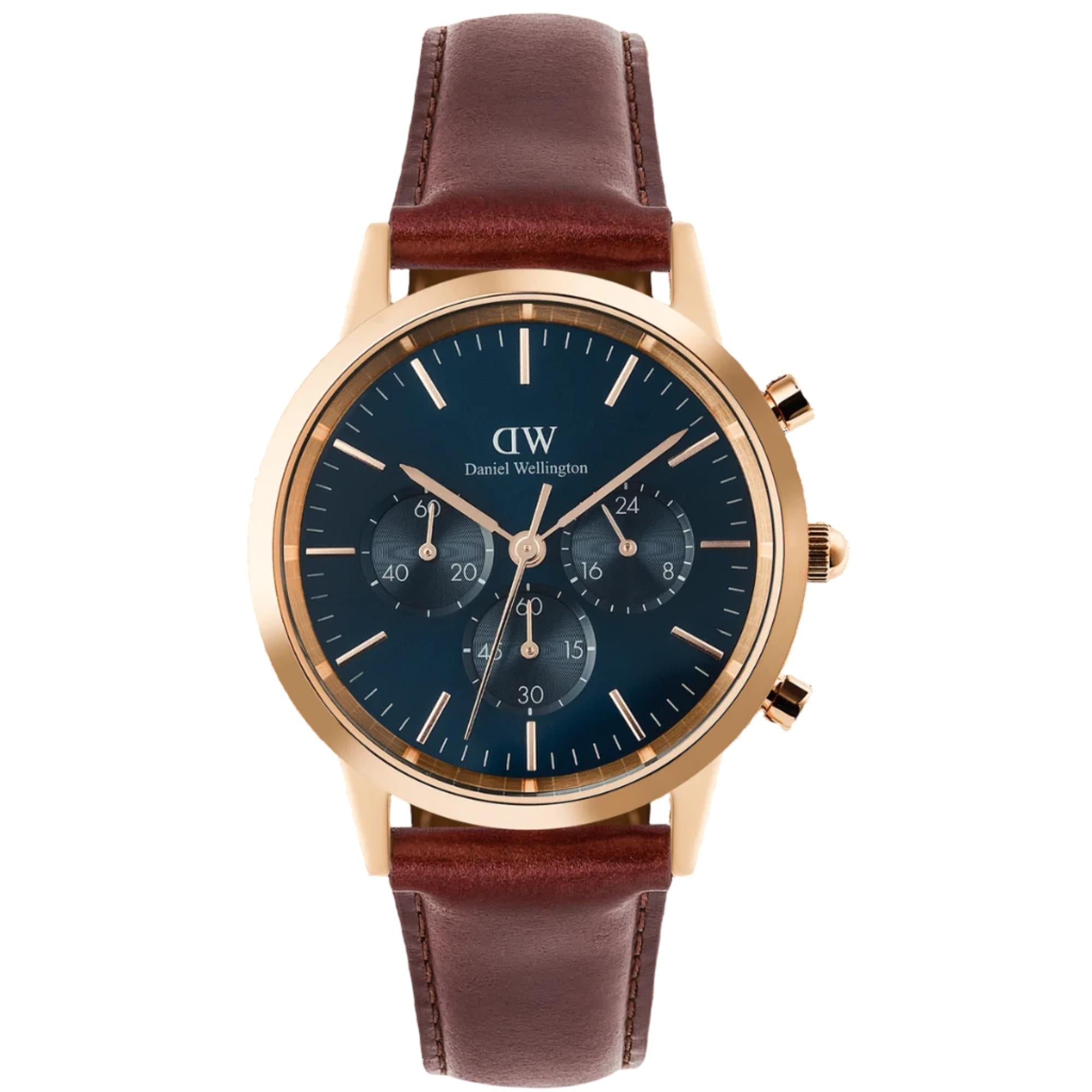 Daniel Wellington Iconic Chronograph Arctic Blue Dial Leather Strap Men's Watch DW00100639