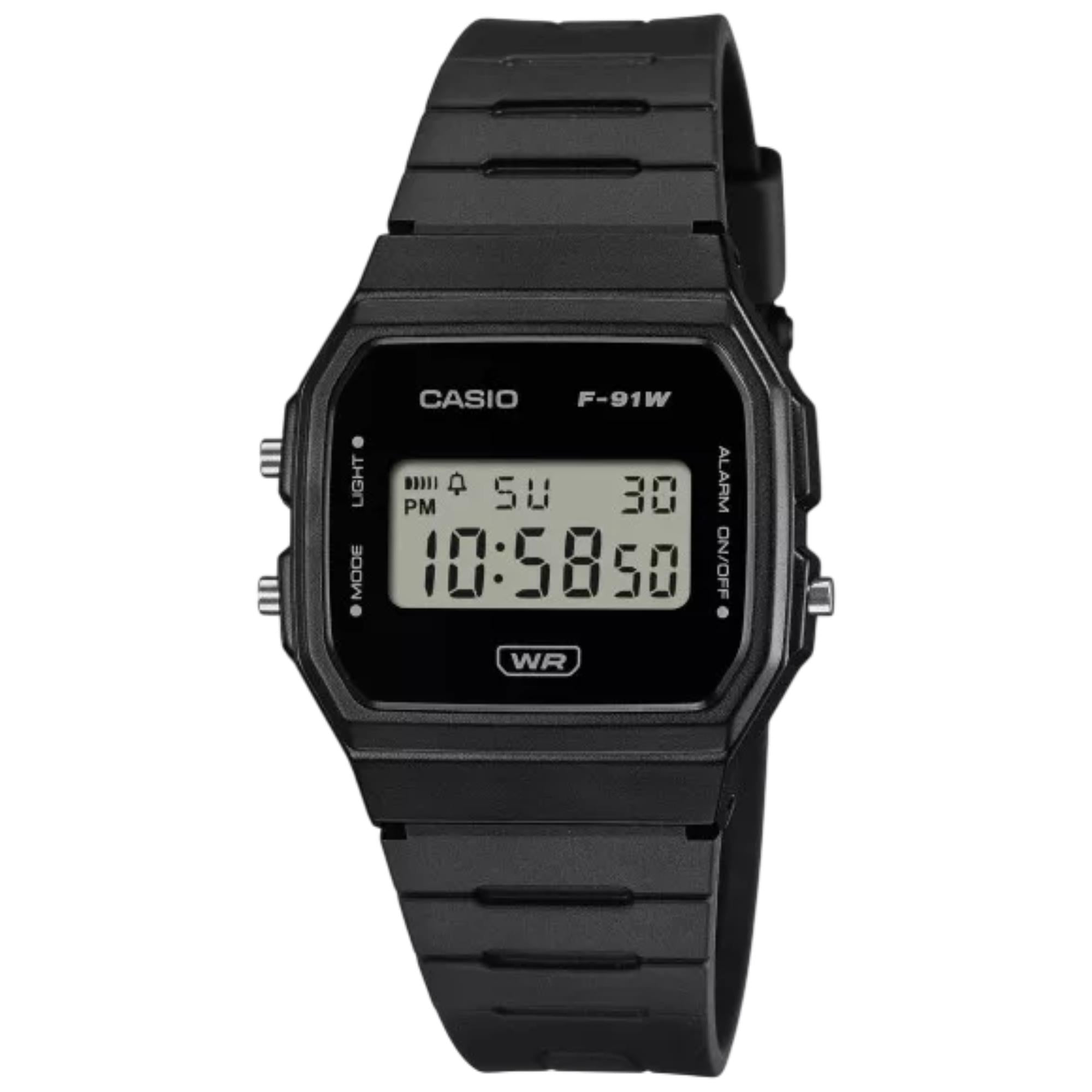 Casio Timeless Collection Digital Black Resin Strap Unisex Watch F-91WB-1AEF