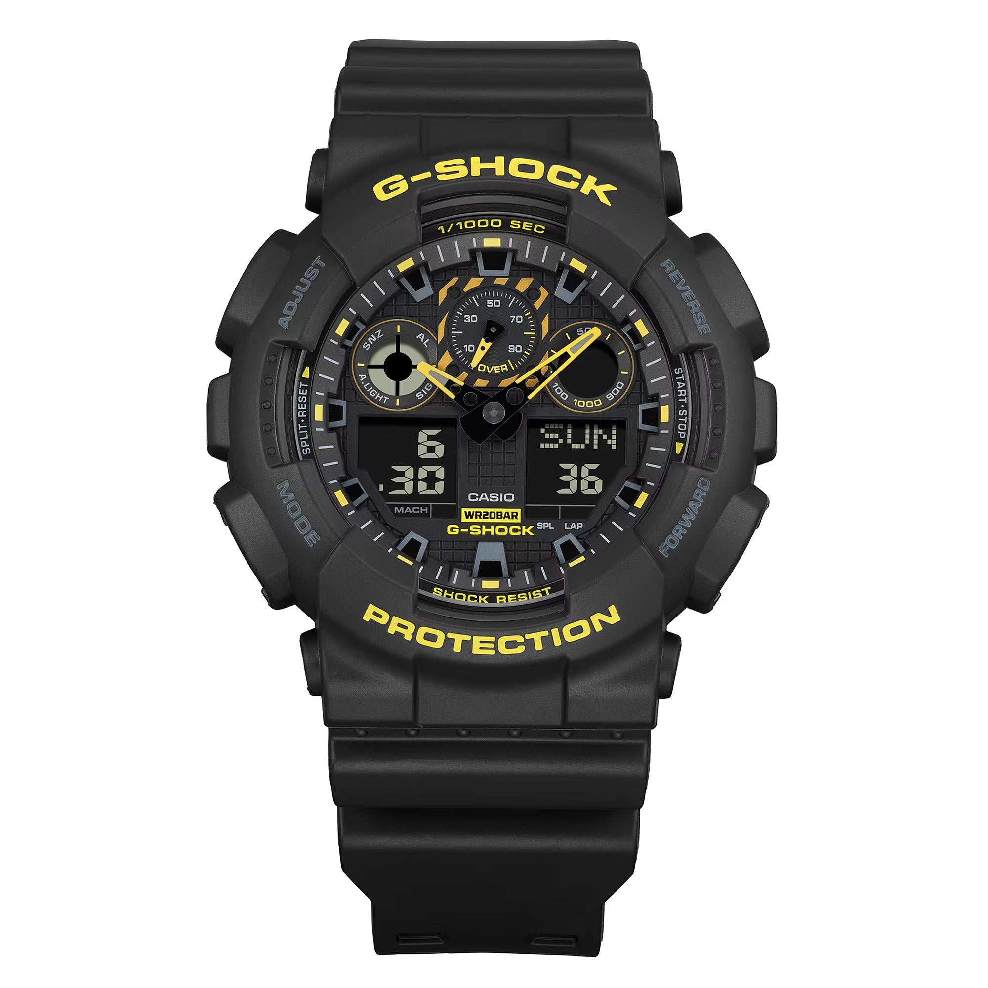 Casio G-Shock 'CAUTION YELLOW' Digital Black Resin Strap Men's Watch GA-100CY-1AER