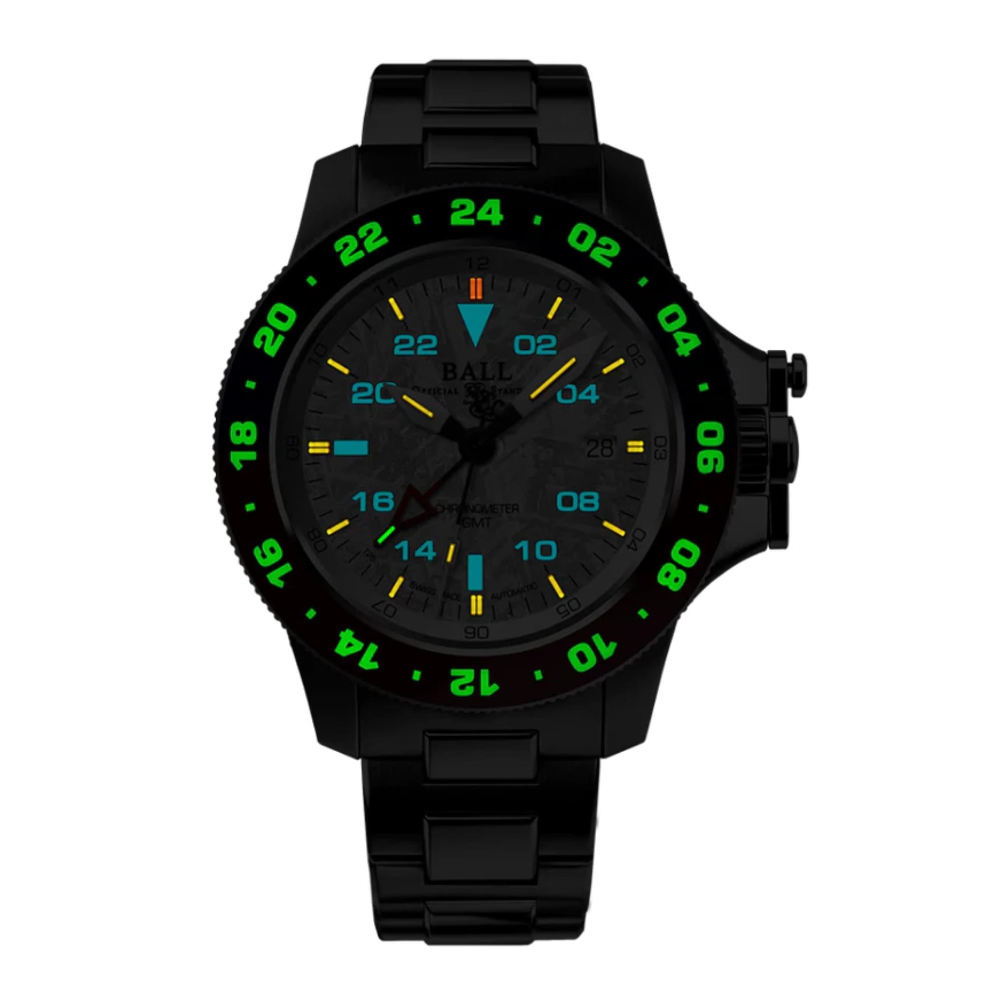 BALL Engineer Hydrocarbon AeroGMT II Meteorite Dial Stainless Steel Strap Men's Watch DG2118C-S20C-MSL