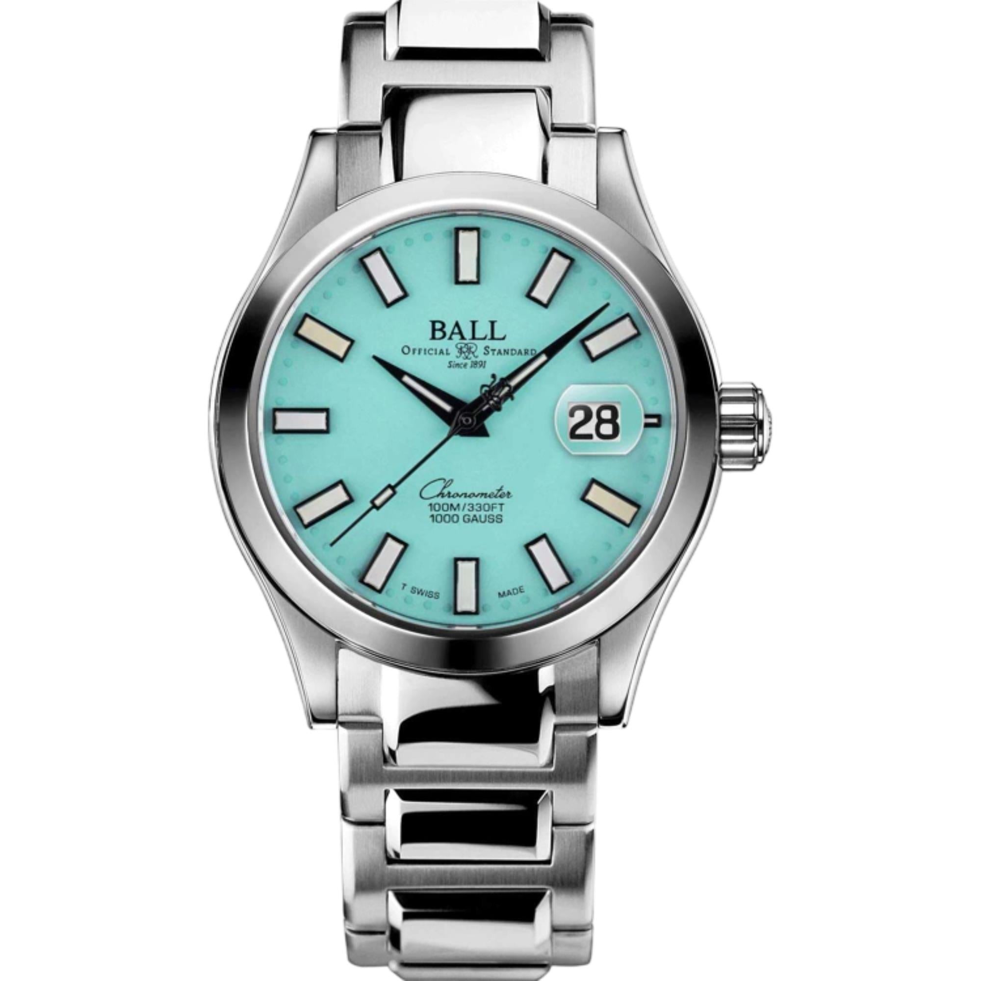 BALL Engineer III Marvelight Chronometer Turquoise Dial Stainles Steel Strap Men's Watch NM9026c-S44C-TQR