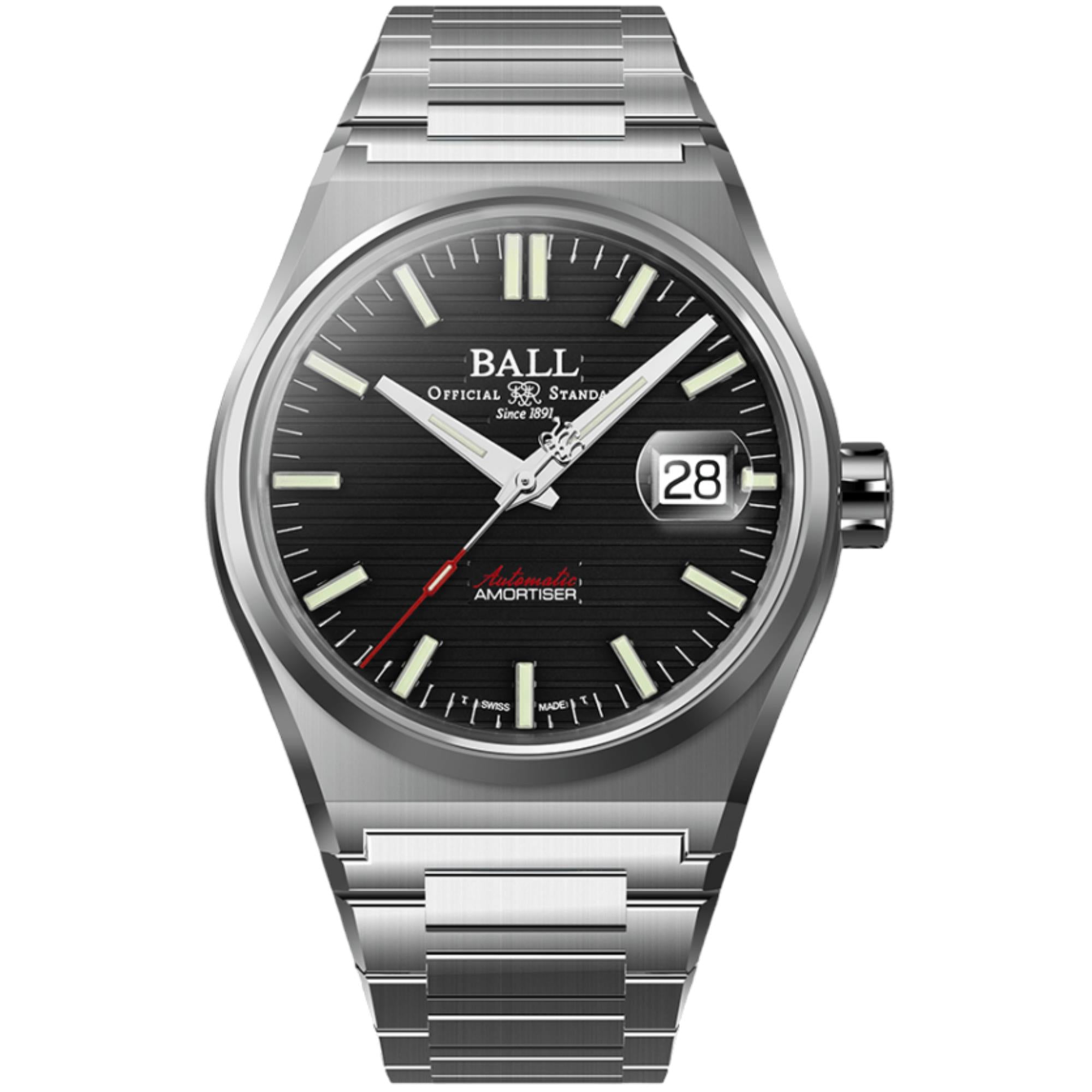 BALL Roadmaster Perseverer Black Dial Stainless Steel Strap Men's Watch NM9050C-S1-BK