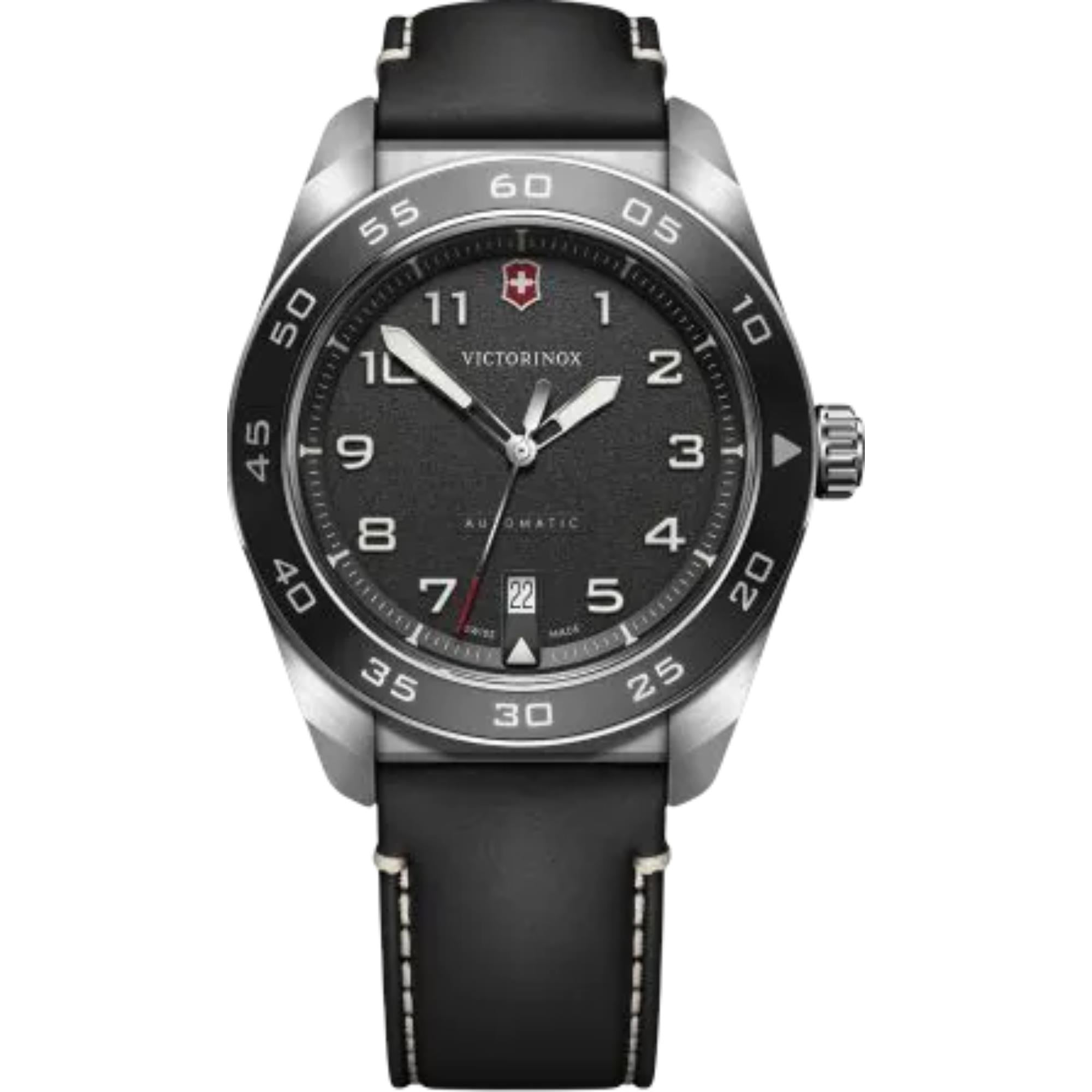 Victorinox Swiss Army Automatic Black Dial Leather Strap Men's Watch 242044