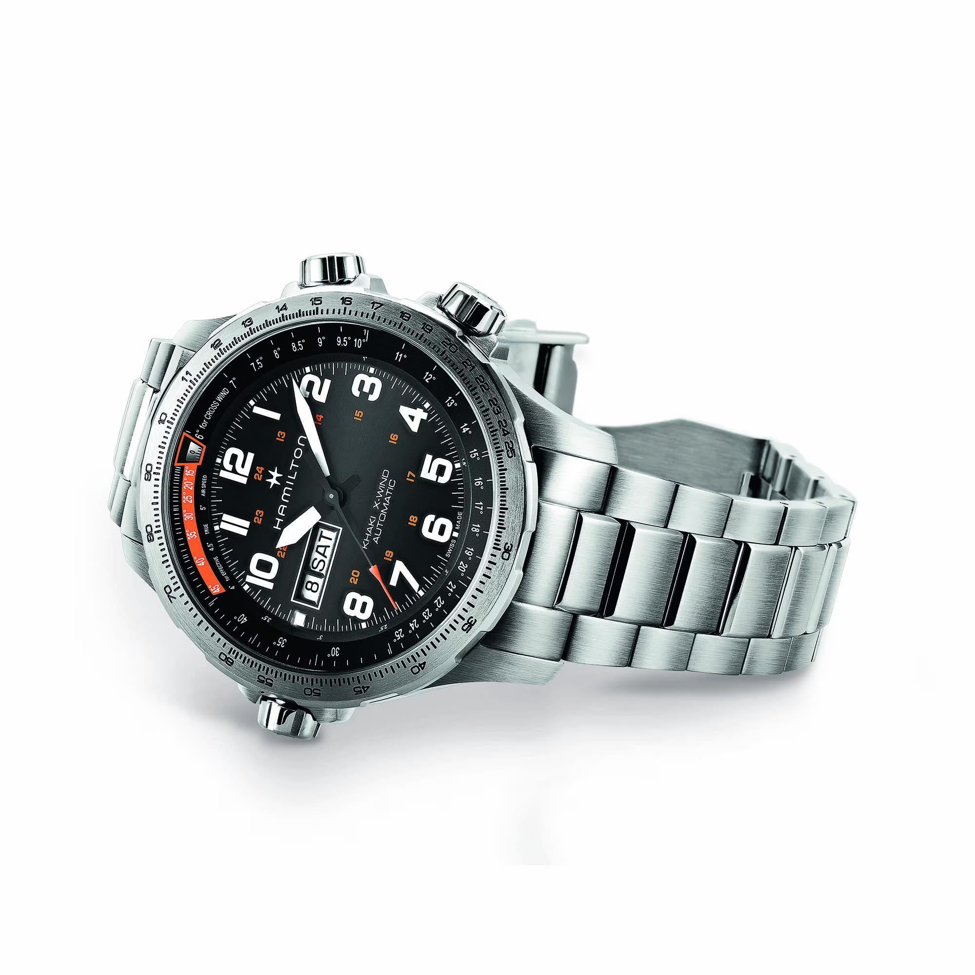 Hamilton Khaki Aviation X-Wind Automatic Black Dial Steel Strap Men's Watch H77755133