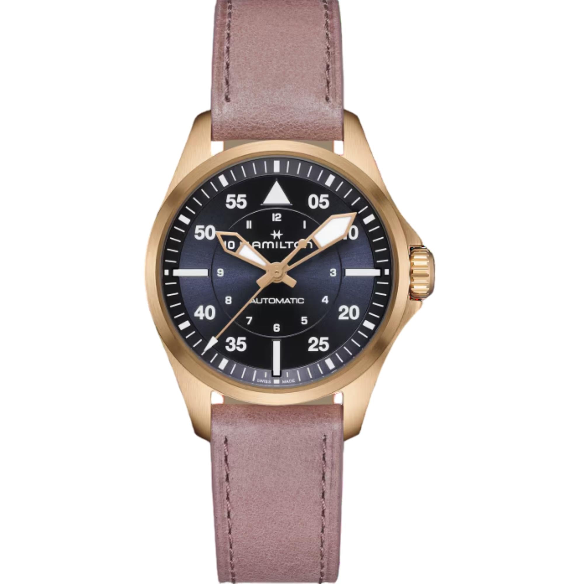 Hamilton Khaki Aviation Pilot Automatic Blue Dial Leather Strap Women's Watch H76245840