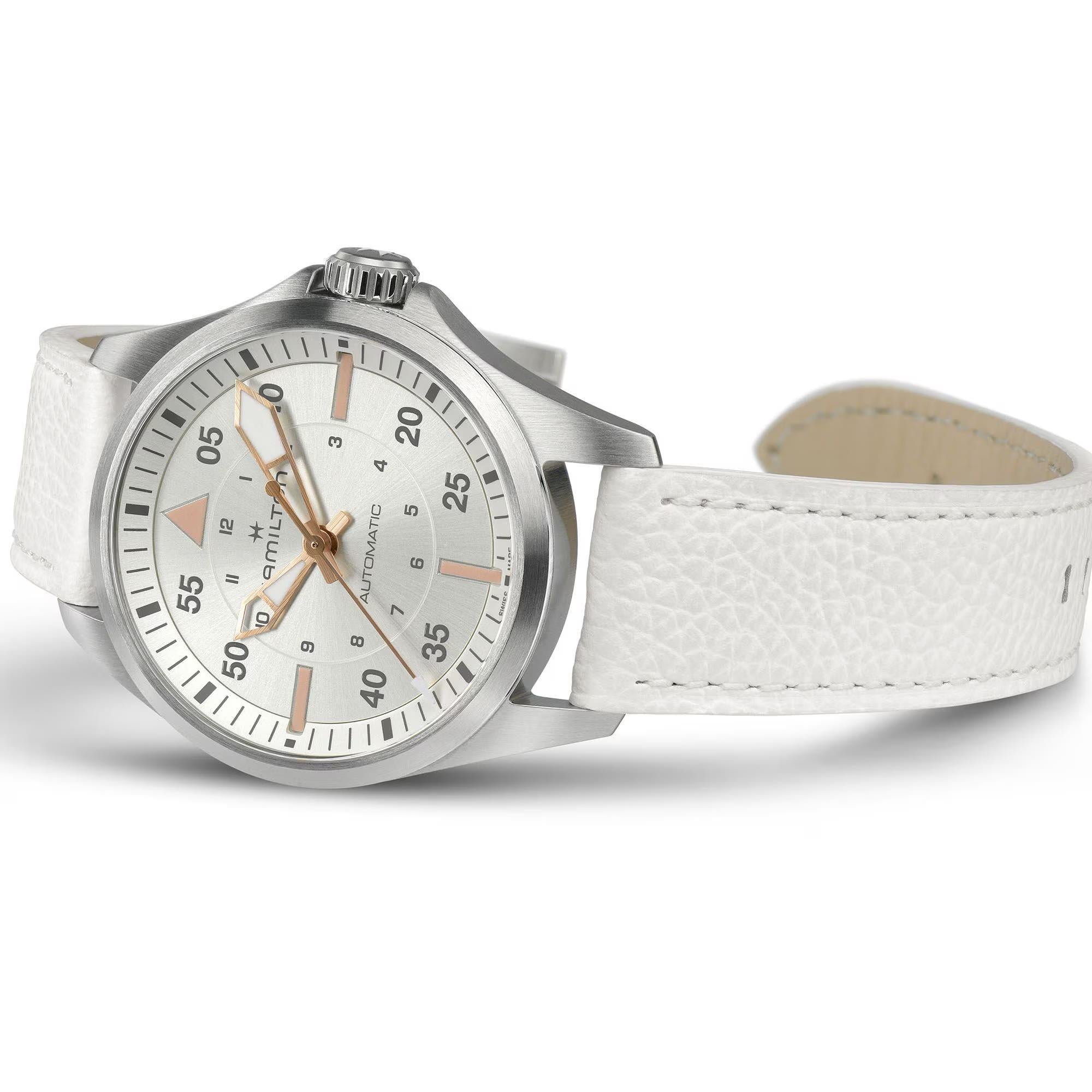 Hamilton Khaki Aviation Pilot Automatic Silver Dial Leather Strap Women's Watch H76215850