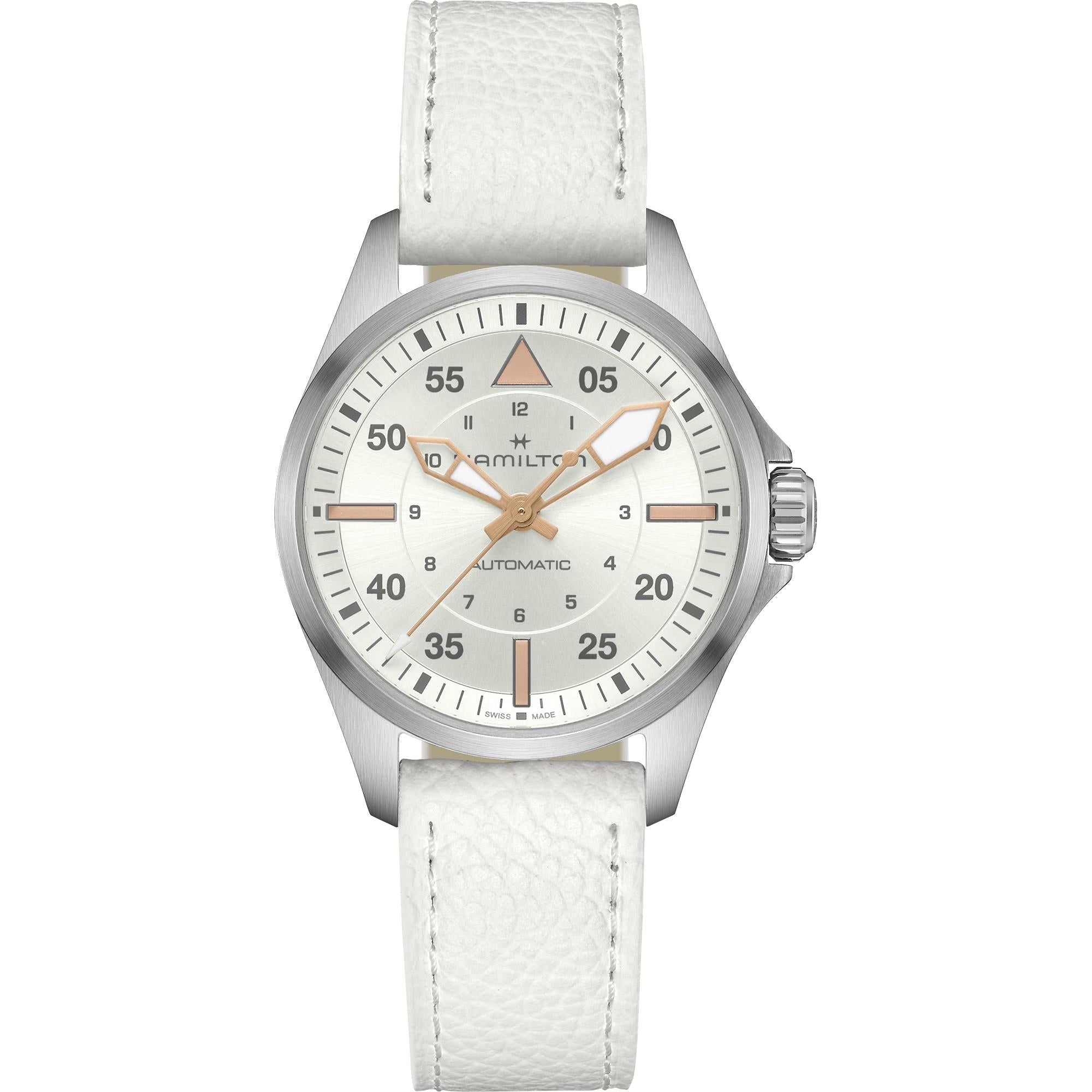 Hamilton Khaki Aviation Pilot Automatic Silver Dial Leather Strap Women's Watch H76215850