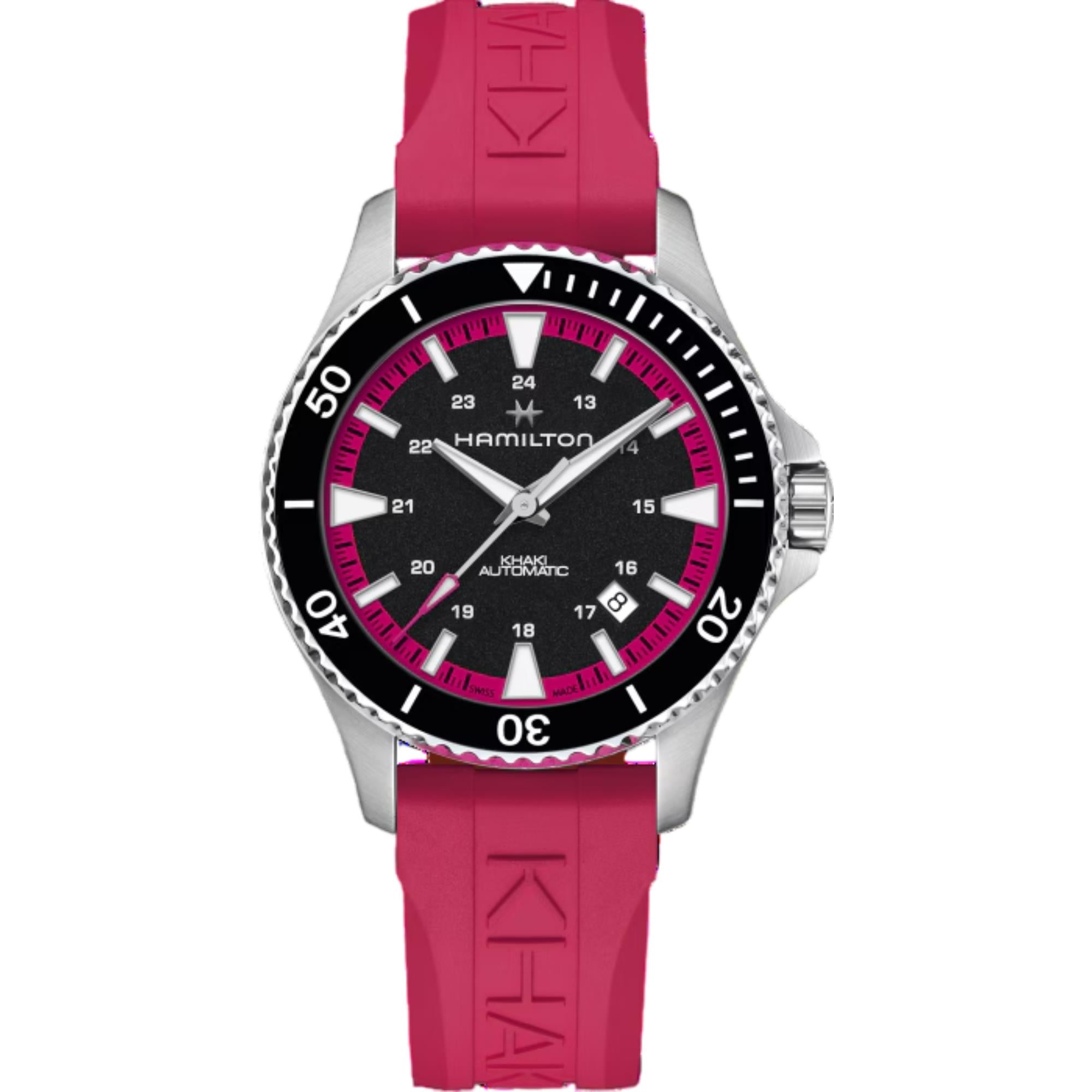 Hamilton Khaki Navy Scuba Automatic Black Dial Rubber Strap Women's Watch H82395330