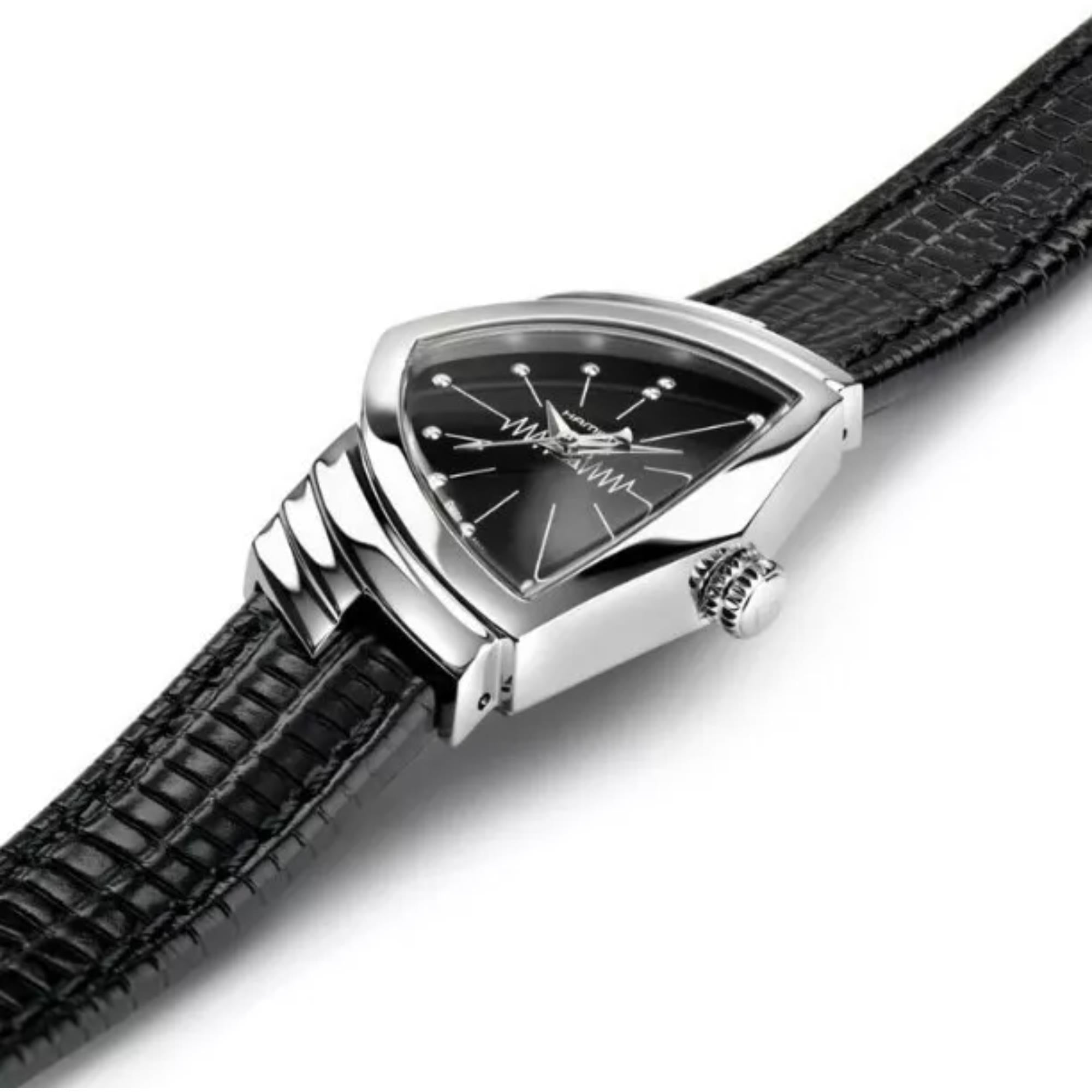 Hamilton Ventura Quartz Black Dial Leather Strap Women's Watch H24211732
