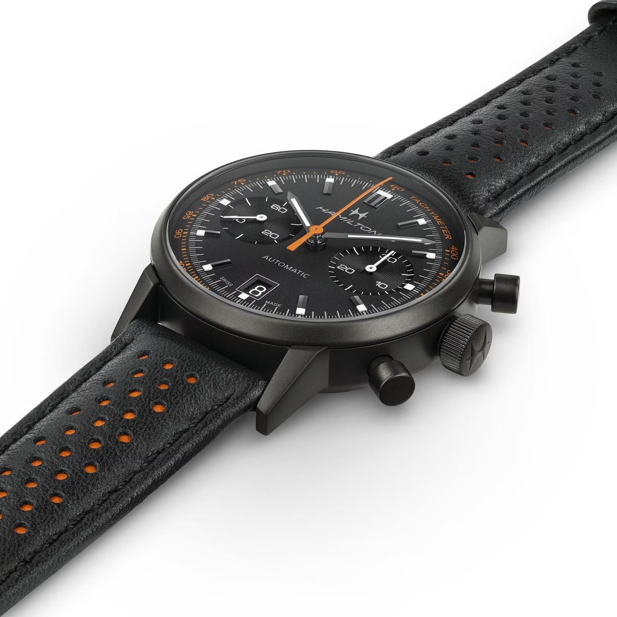 Hamilton American Classic Intra-matic Automatic Black Dial Leather Stap Men's Watch H38446732