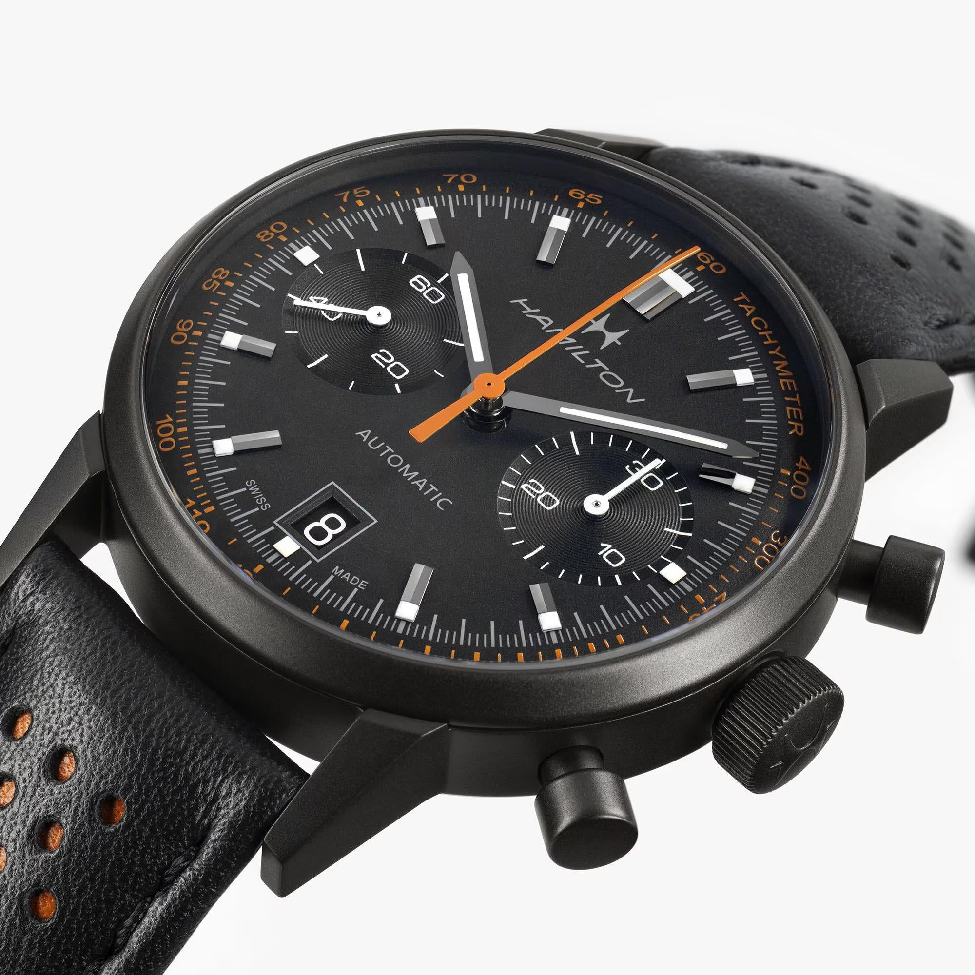 Hamilton American Classic Intra-matic Automatic Black Dial Leather Stap Men's Watch H38446732