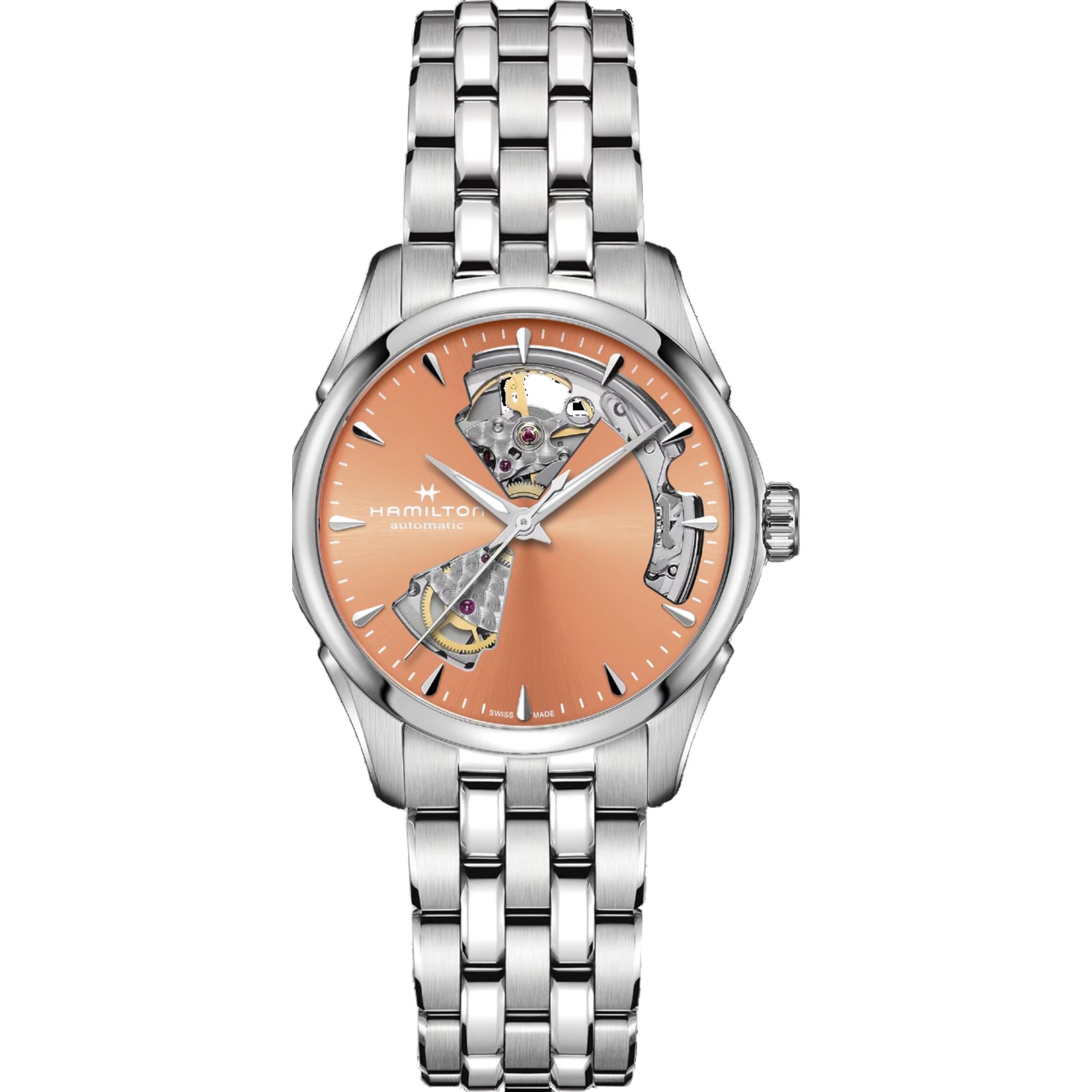 Hamilton Jazzmaster Open Heart Automatic Apricot Dial Steel Strap Women's Watch H32215100