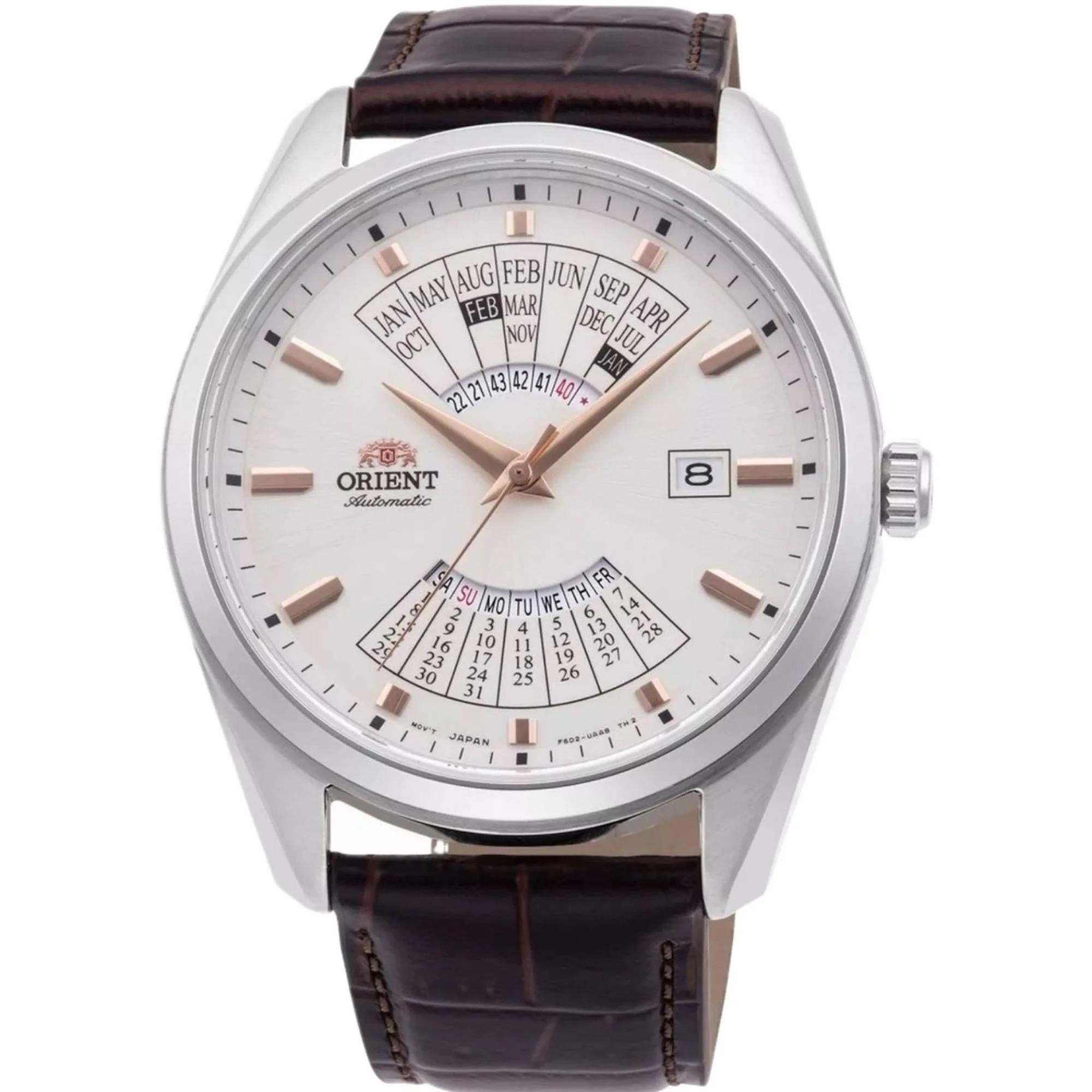 Orient Contemporary Multi-Year Calendar Automatic White Dial Leather Strap Men's Watch RA-BA0005S30B